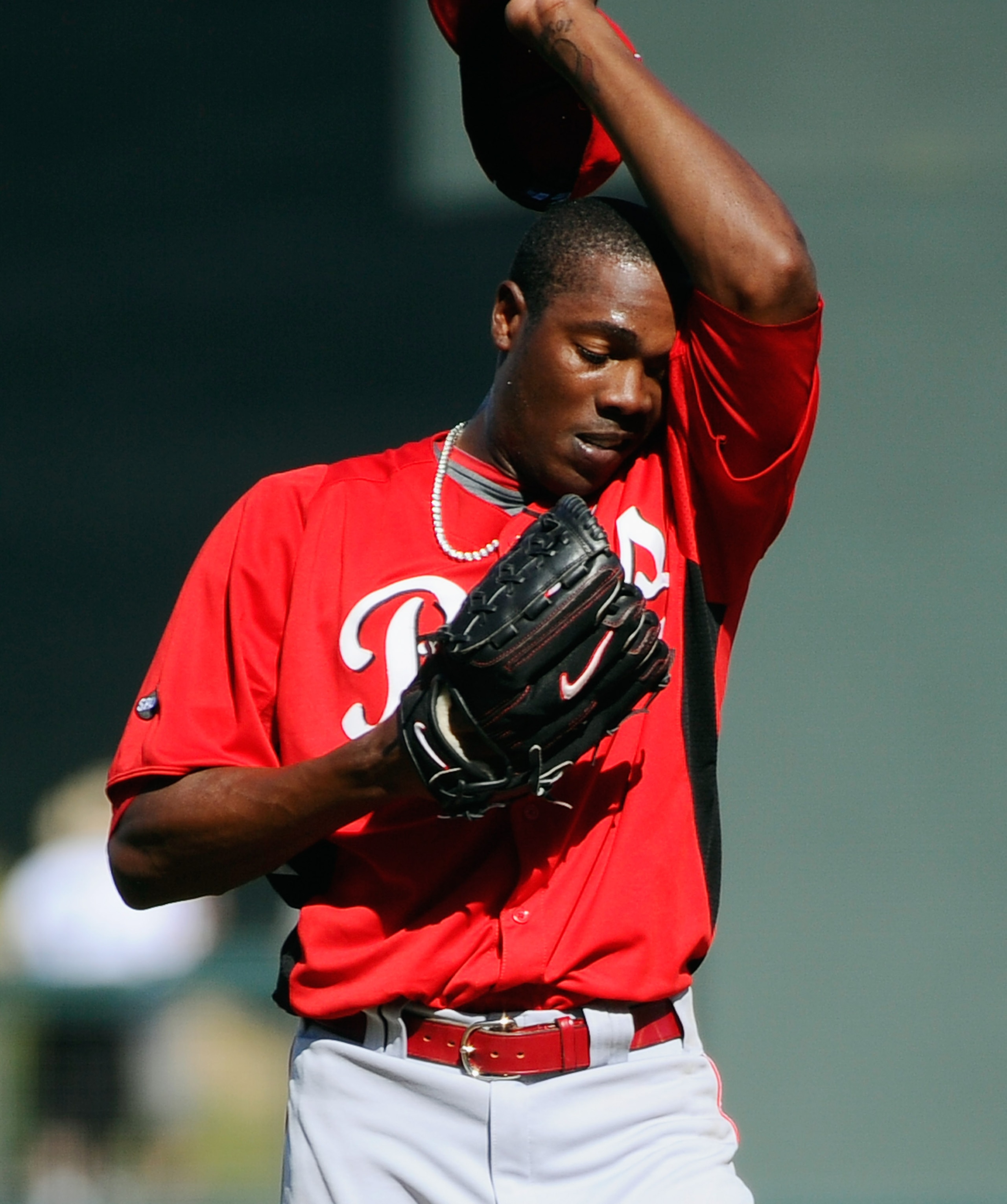 SCOTTSDALE, AZ - MARCH 14:  Pitcher Aroldis Chapman #54 of the Cincinnati Reds against the Colorodo Rockies during the spring training baseball game at Salt River Fields at Talking Stick on March 14, 2011 in Scottsdale, Arizona.  (Photo by Kevork Djansezi