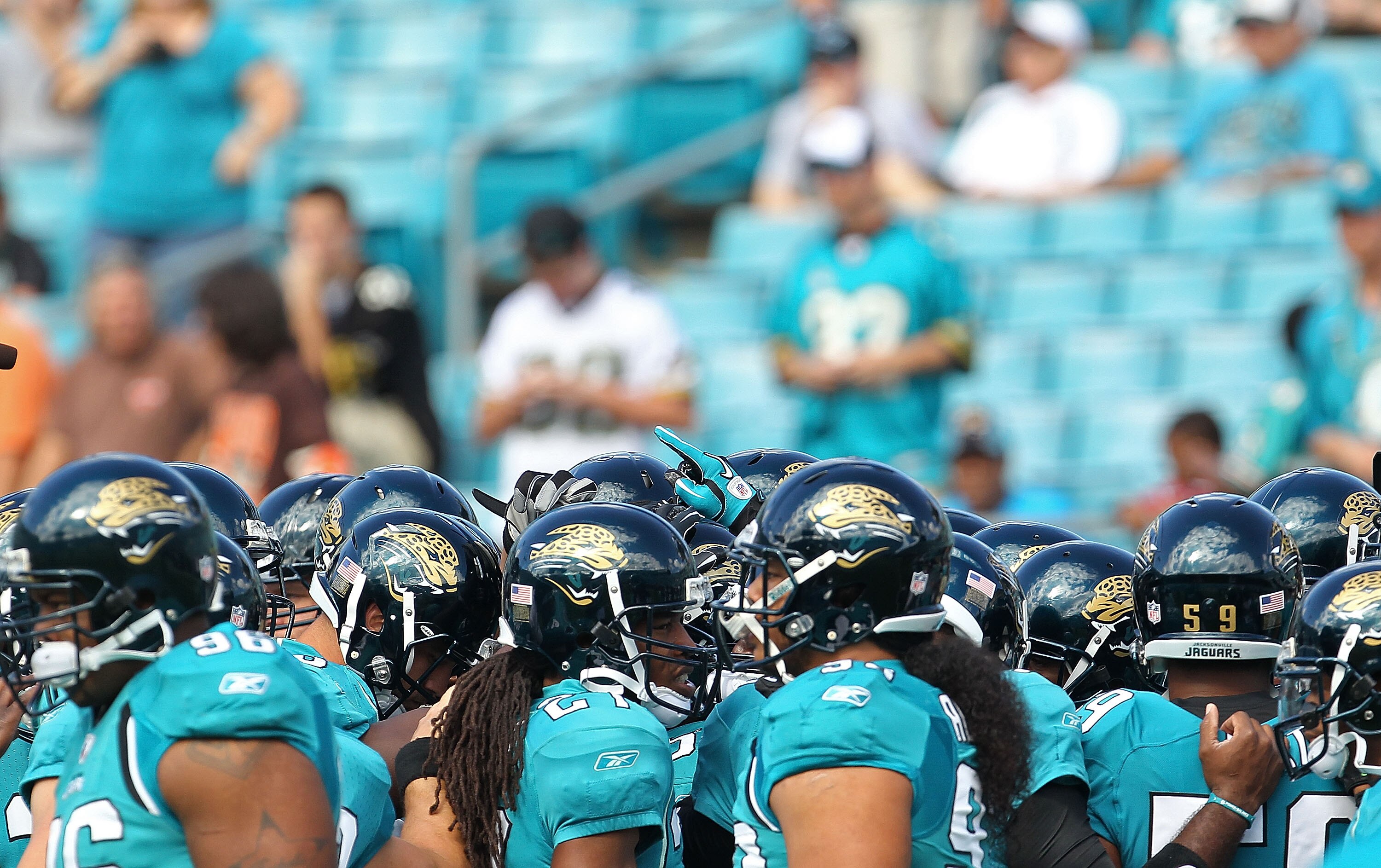 JACKSONVILLE, FL - NOVEMBER 21:  The Jacksonville Jaguars warm up during a game agaisnt the Cleveland Browns at EverBank Field on November 21, 2010 in Jacksonville, Florida.  (Photo by Mike Ehrmann/Getty Images)