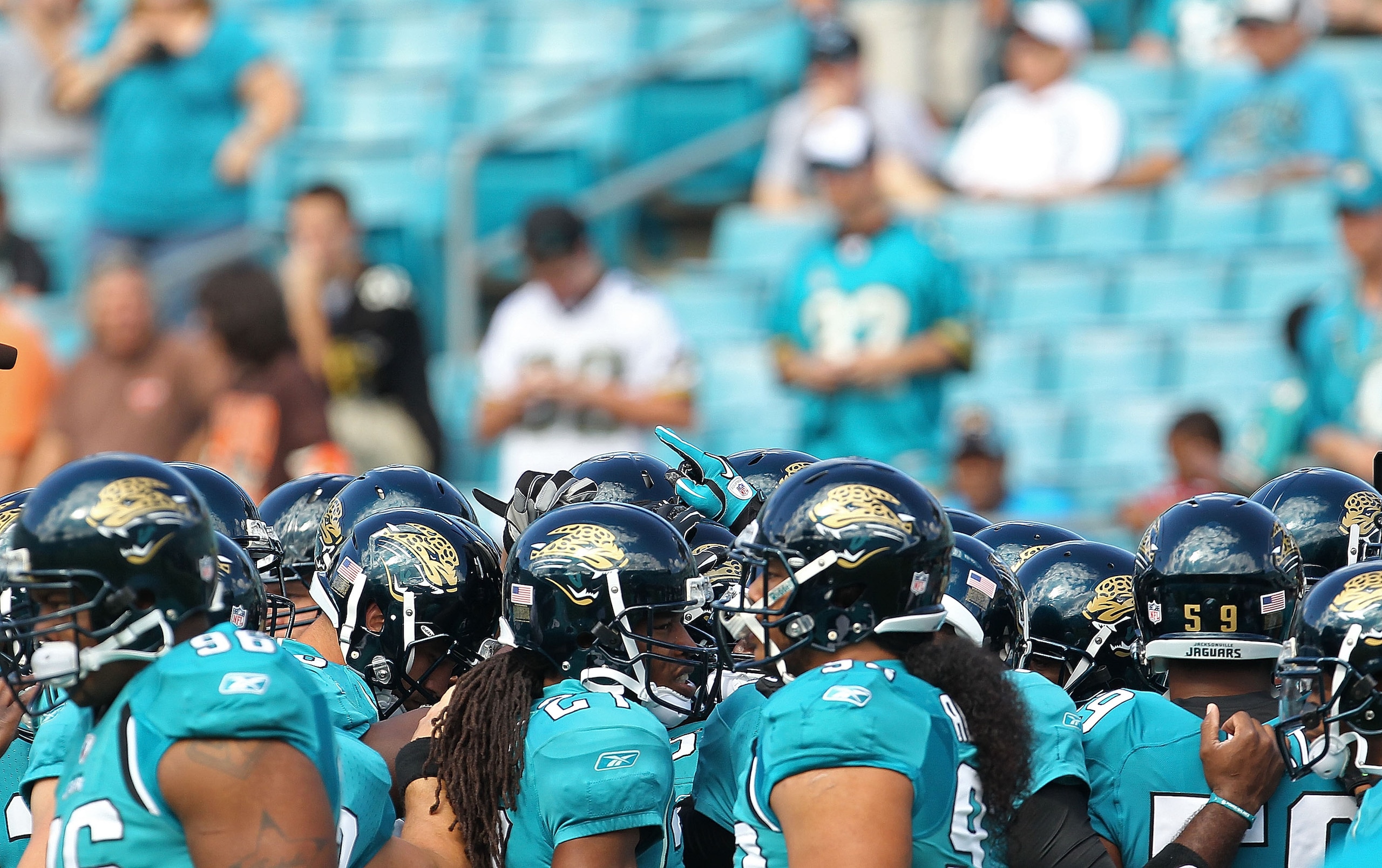 JACKSONVILLE, FL - NOVEMBER 21:  The Jacksonville Jaguars warm up during a game agaisnt the Cleveland Browns at EverBank Field on November 21, 2010 in Jacksonville, Florida.  (Photo by Mike Ehrmann/Getty Images)