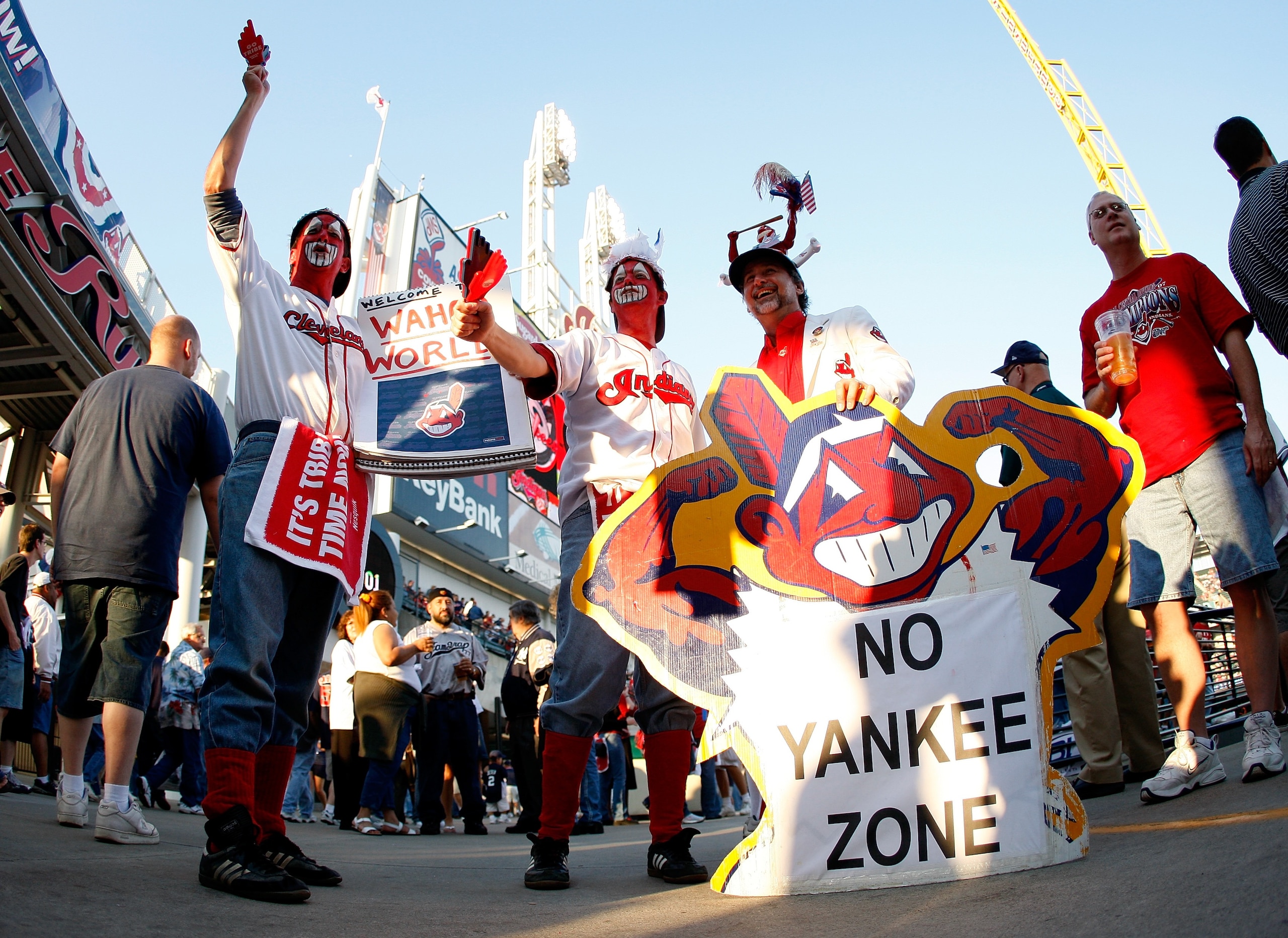 CLEVELAND - OCTOBER 04:  Fans gather prior to Game One of the American League Divisional Series between the Cleveland Indians and the New York Yankees at Jacobs Field on October 4, 2007 in Cleveland, Ohio.  (Photo by Gregory Shamus/Getty Images)