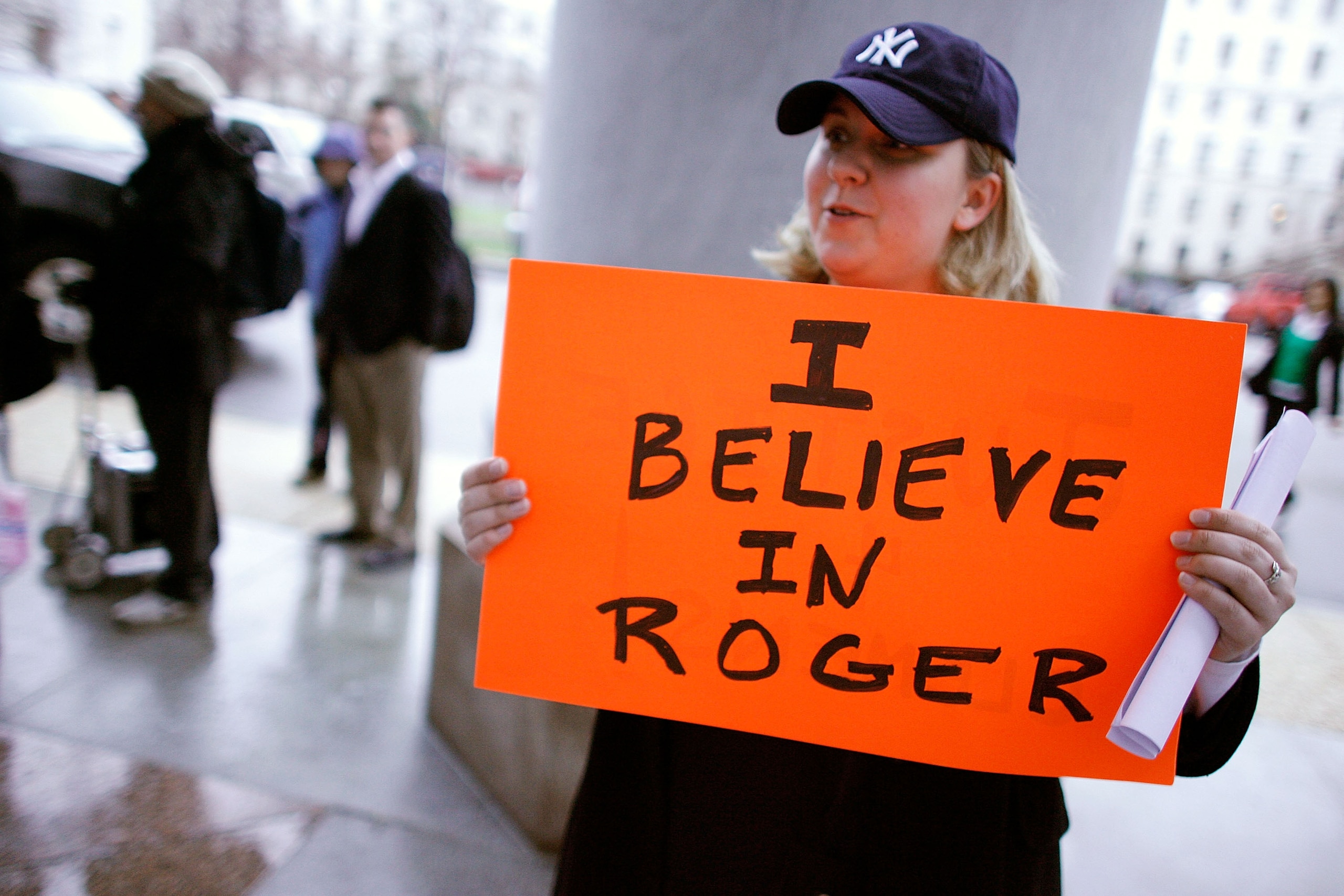 WASHINGTON - FEBRUARY 13:  New York Yankees fan Natalya Selivk of Arlington, Virginia, waits in line to attend a hearing by the U.S. House Oversight and Government Reform Committee about allegations of steroid use by professional ball palyers on Capitol H