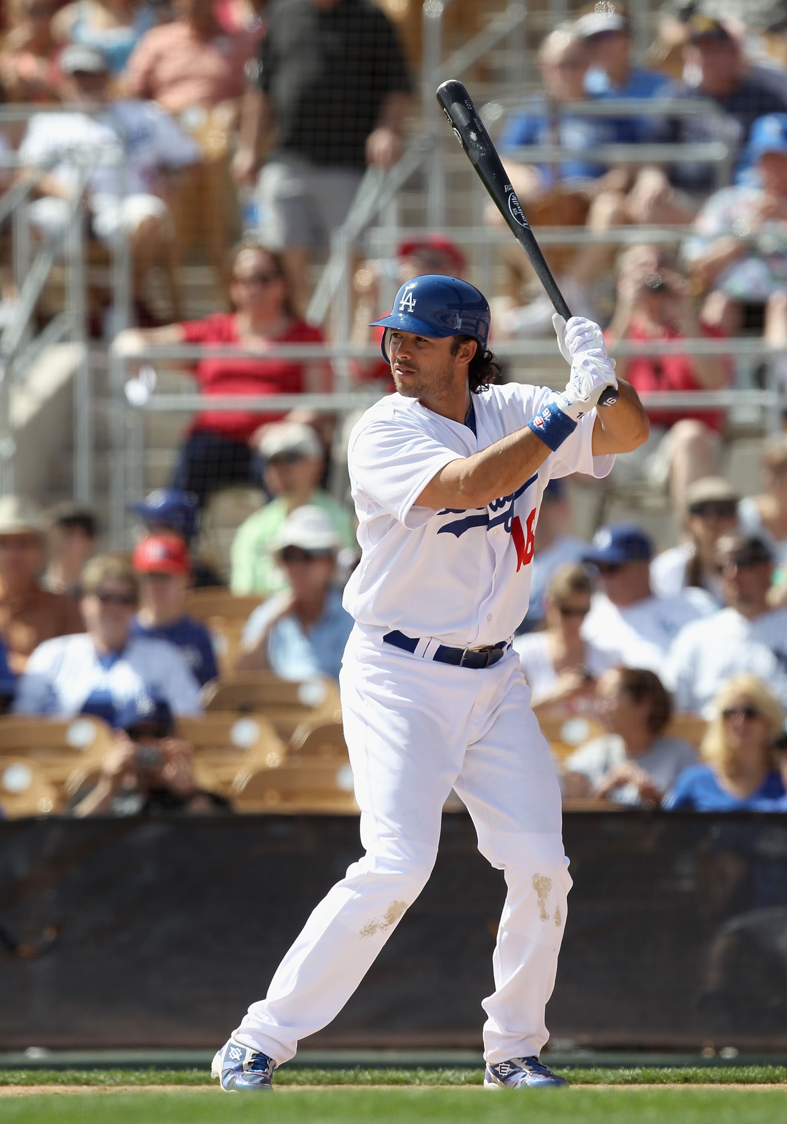 GLENDALE, AZ - MARCH 05:  Andre Ethier #16 of the Los Angeles Dodgers bats against the Cincinnati Reds during the spring training game at Camelback Ranch on March 5, 2011 in Glendale, Arizona.  (Photo by Christian Petersen/Getty Images)
