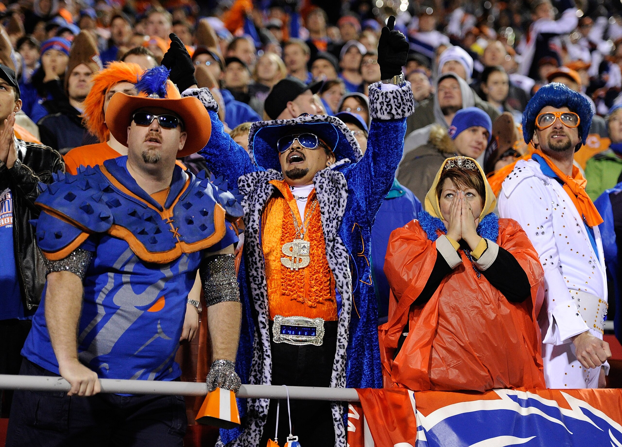 LAS VEGAS, NV - DECEMBER 22:  Boise State Broncos fans watch a Broncos extra point attempt during the team's game against the Utah Utes during the MAACO Bowl Las Vegas at Sam Boyd Stadium December 22, 2010 in Las Vegas, Nevada. Boise State Won 26-3.  (Pho