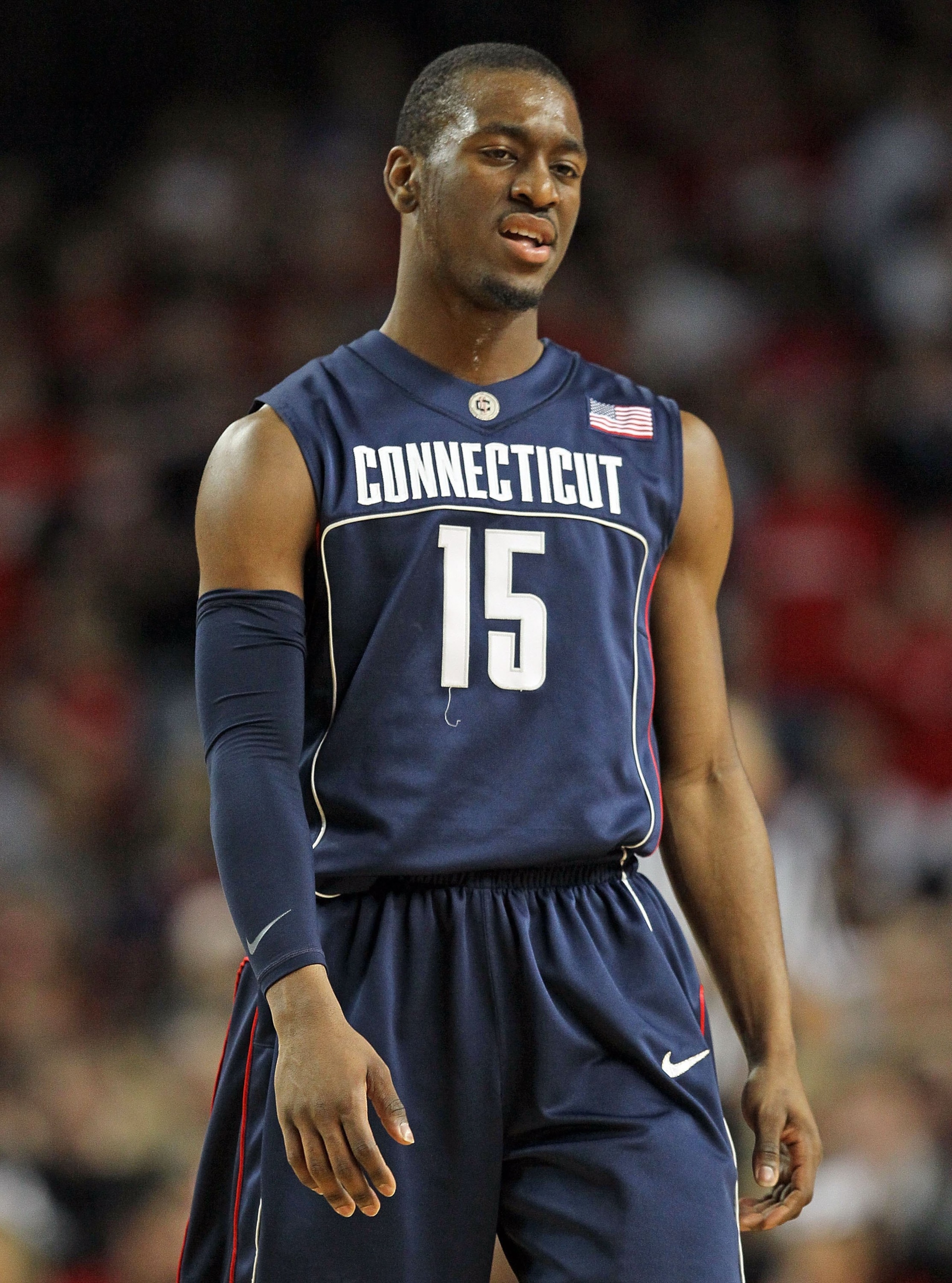 LOUISVILLE, KY - FEBRUARY 01:  Kemba Walker #15 of the Connecticut Huskies looks on during the Big East Conference game against the Louisville Cardinals on February 1, 2010 at Freedom Hall in Louisville, Kentucky.  (Photo by Andy Lyons/Getty Images)