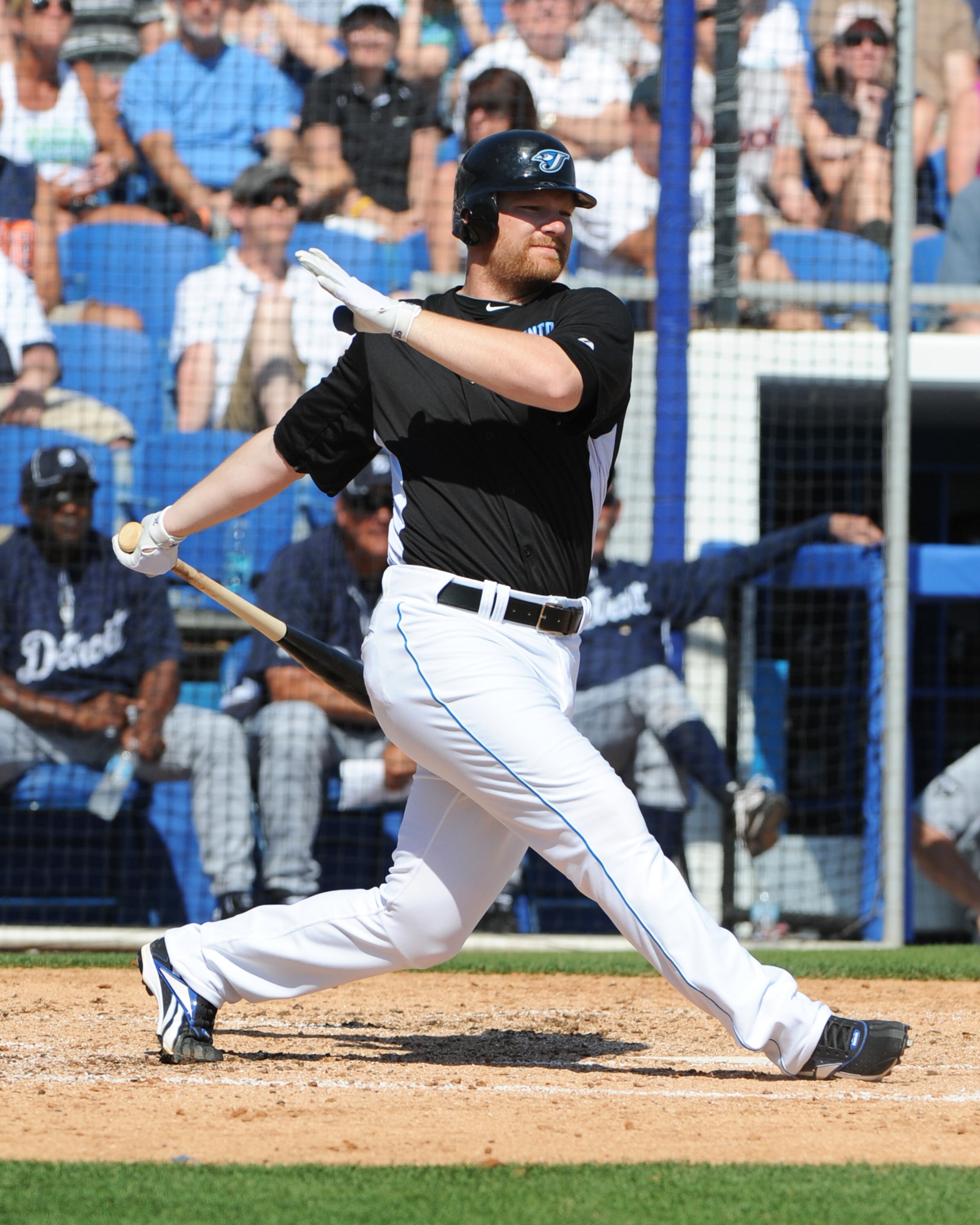 DUNEDIN, FL - FEBRUARY 26:  Infielder Adam Lind #26 of the Toronto Blue Jays bats against the Detroit Tigers February 26, 2011 at Florida Auto Exchange Stadium in Dunedin, Florida.  (Photo by Al Messerschmidt/Getty Images)