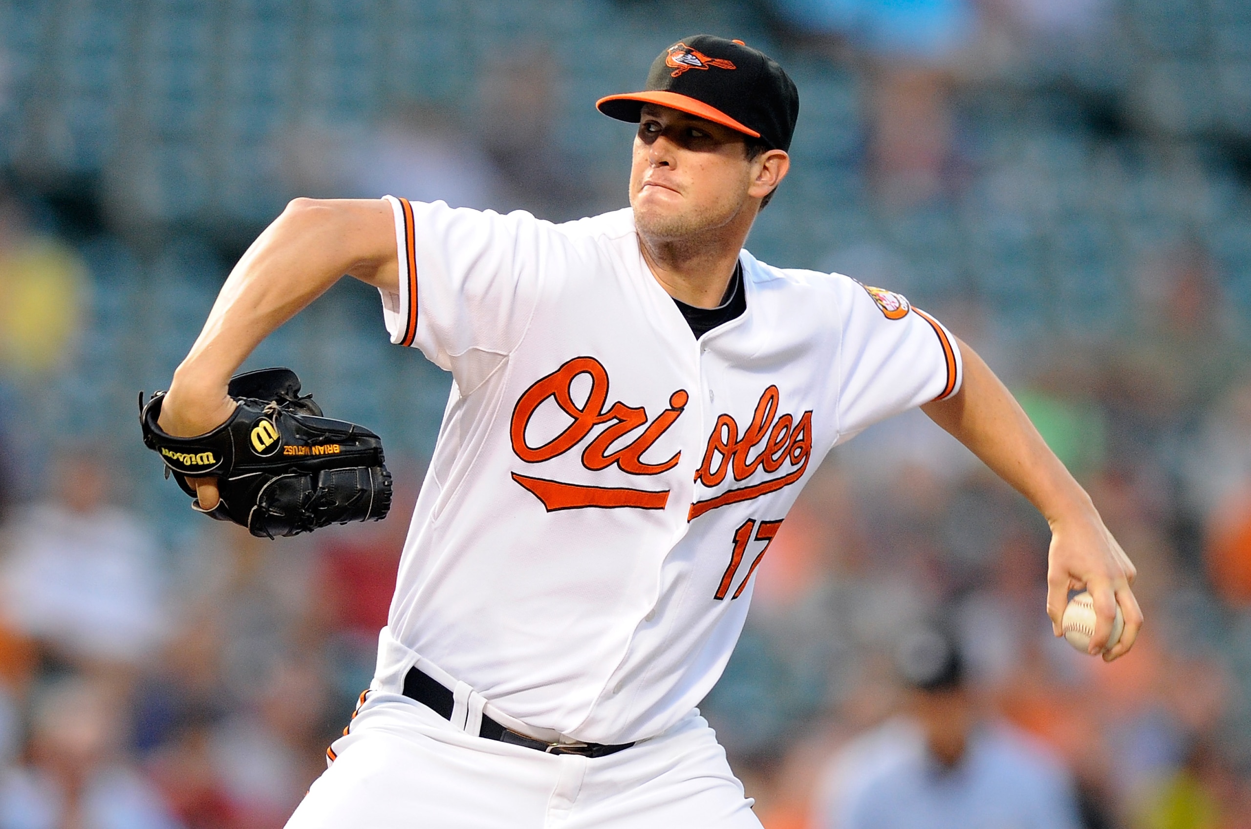 BALTIMORE - AUGUST 09:  Brian Matusz #17 of the Baltimore Orioles pitches against the Chicago White Sox at Camden Yards on August 9, 2010 in Baltimore, Maryland.  (Photo by Greg Fiume/Getty Images)