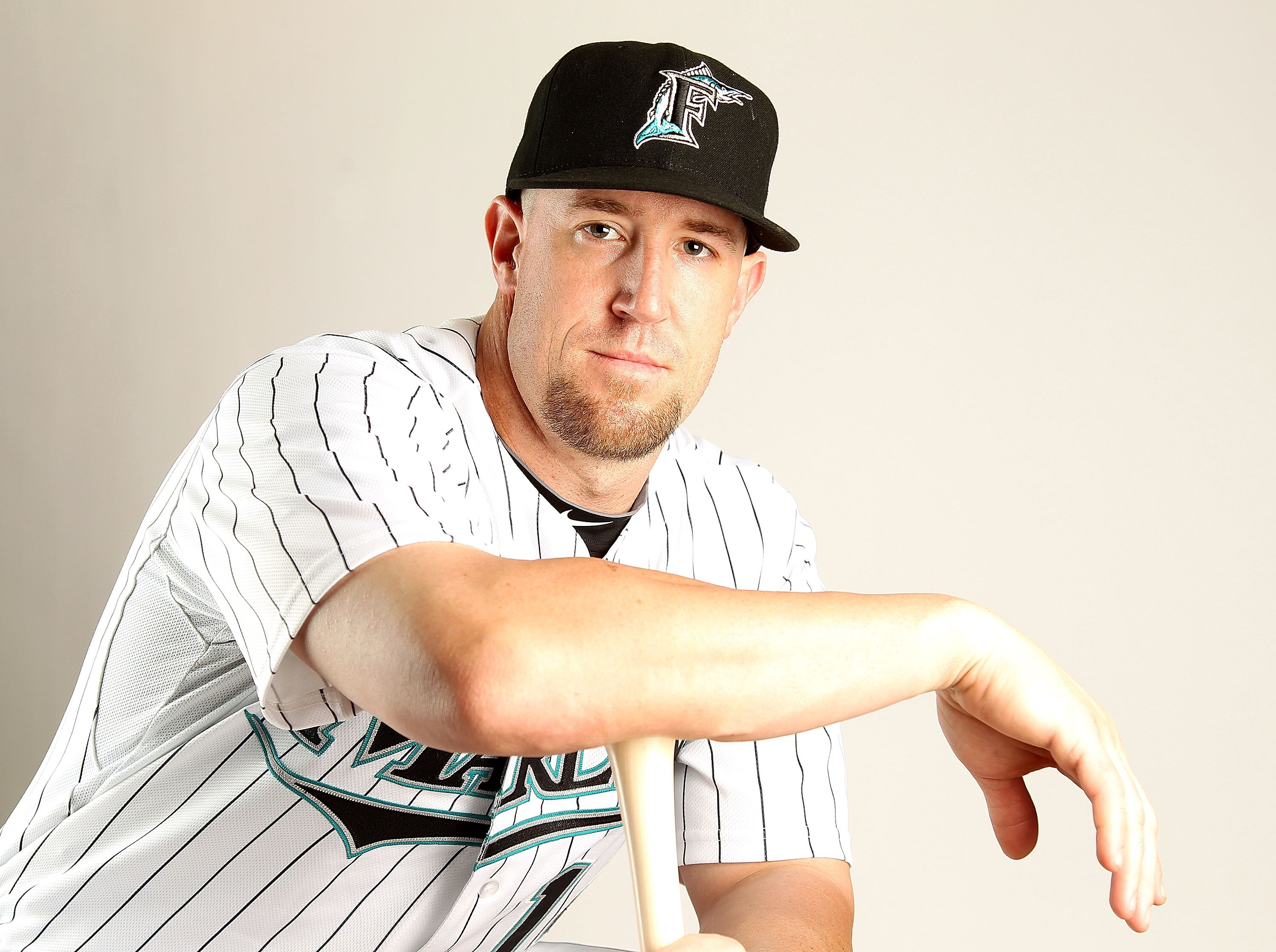 JUPITER, FL - FEBRUARY 23:  John Buck #14 of the Florida Marlins during Photo Day at Roger Dean Stadium on February 23, 2011 in Jupiter, Florida.  (Photo by Mike Ehrmann/Getty Images)