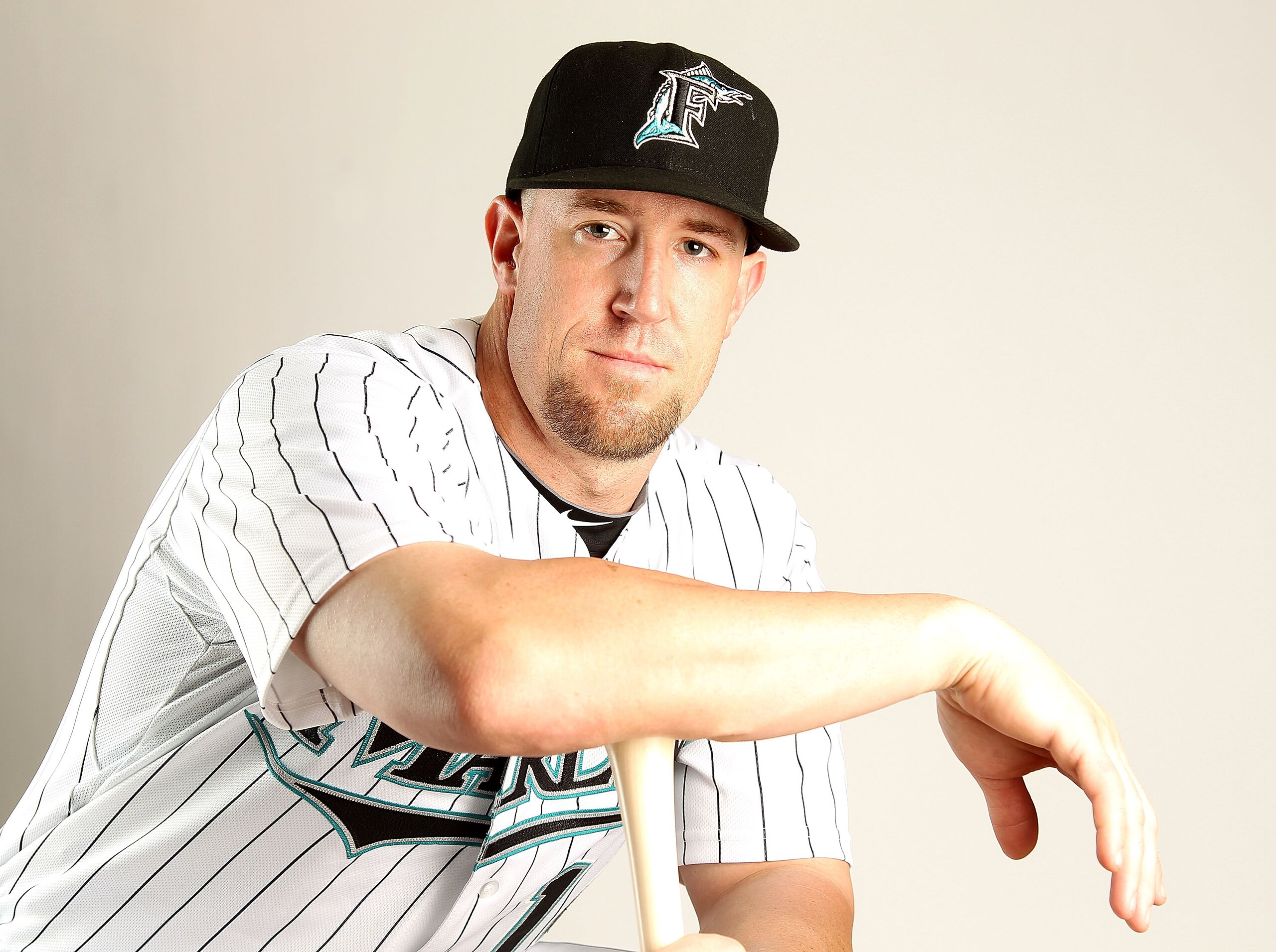 JUPITER, FL - FEBRUARY 23:  John Buck #14 of the Florida Marlins during Photo Day at Roger Dean Stadium on February 23, 2011 in Jupiter, Florida.  (Photo by Mike Ehrmann/Getty Images)