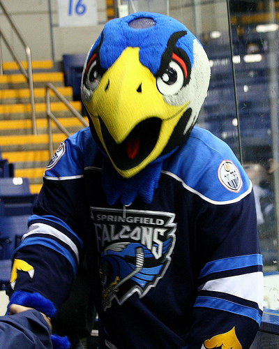 Screech the mascot ducks from a foul popup 