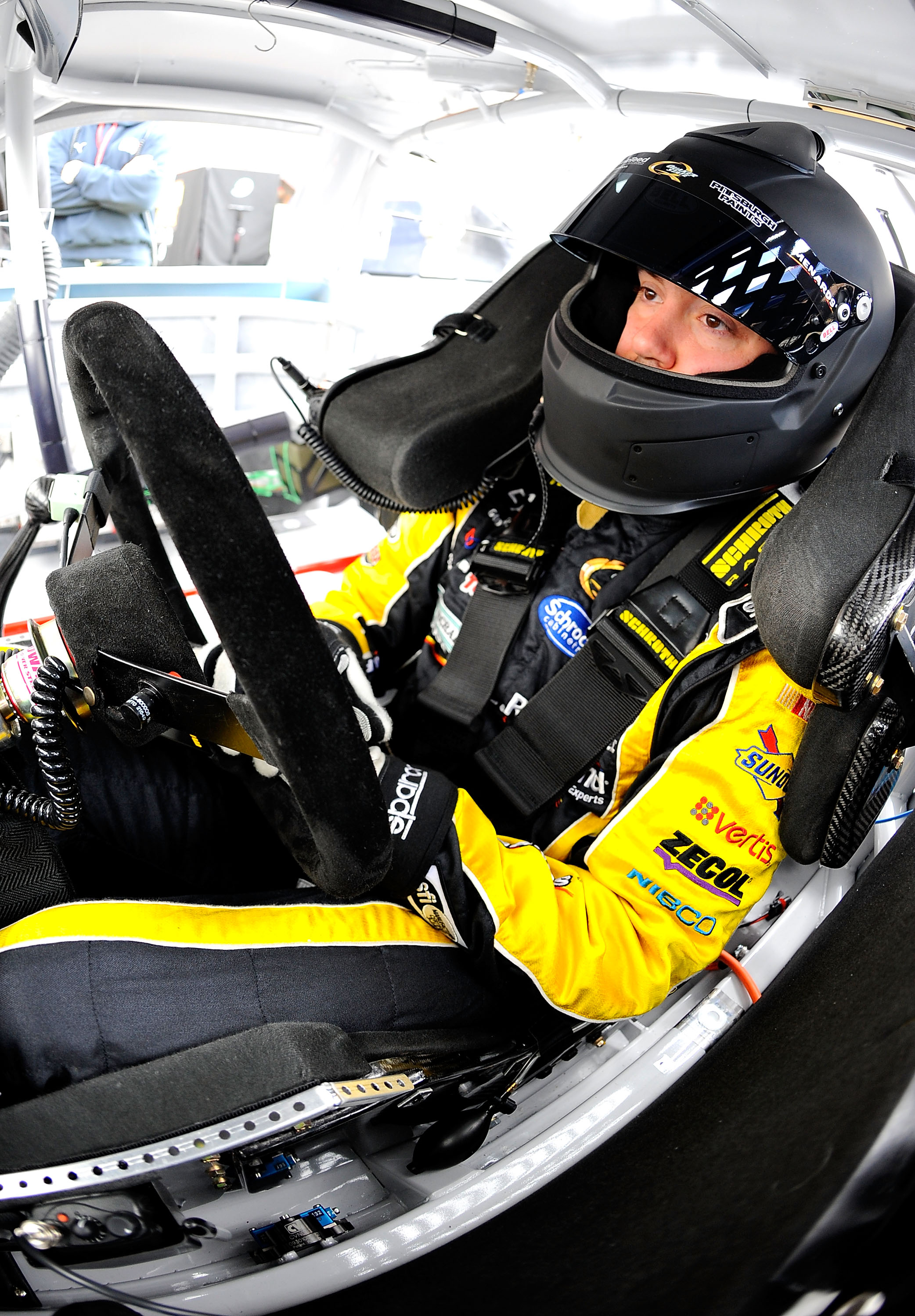 FONTANA, CA - MARCH 25:  Paul Menard, driver of the #27 Serta/Menards Chevrolet, sits in his car during practice for the NASCAR Sprint Cup Series Auto Club 400 at Auto Club Speedway on March 25, 2011 in Fontana, California.  (Photo by Jared C. Tilton/Gett