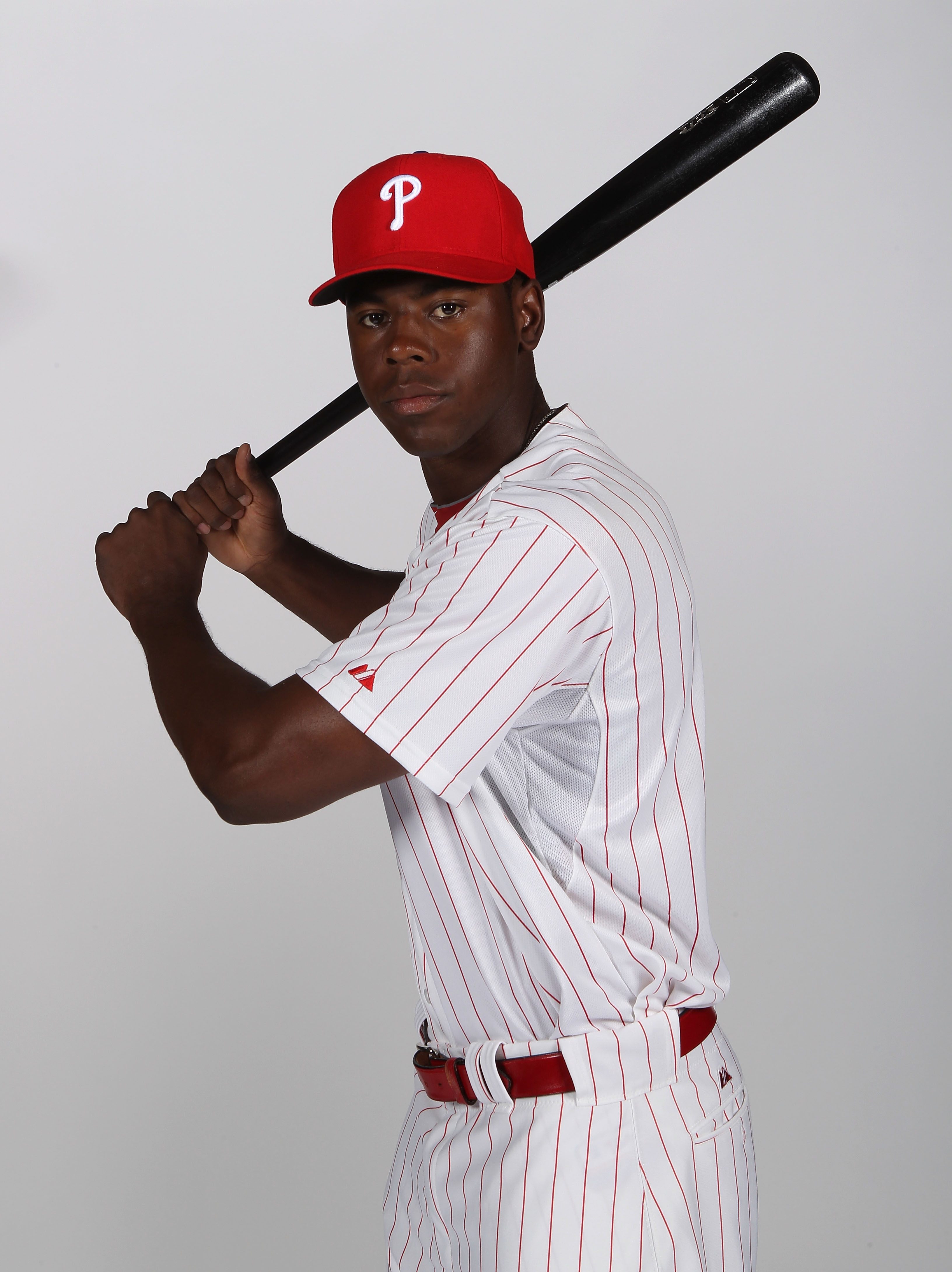CLEARWATER, FL - FEBRUARY 22:  John Mayberry, Jr. #15 of the Philadelphia Phillies poses for a photo during Spring Training Media Photo Day at Bright House Networks Field on February 22, 2011 in Clearwater, Florida.  (Photo by Nick Laham/Getty Images)
