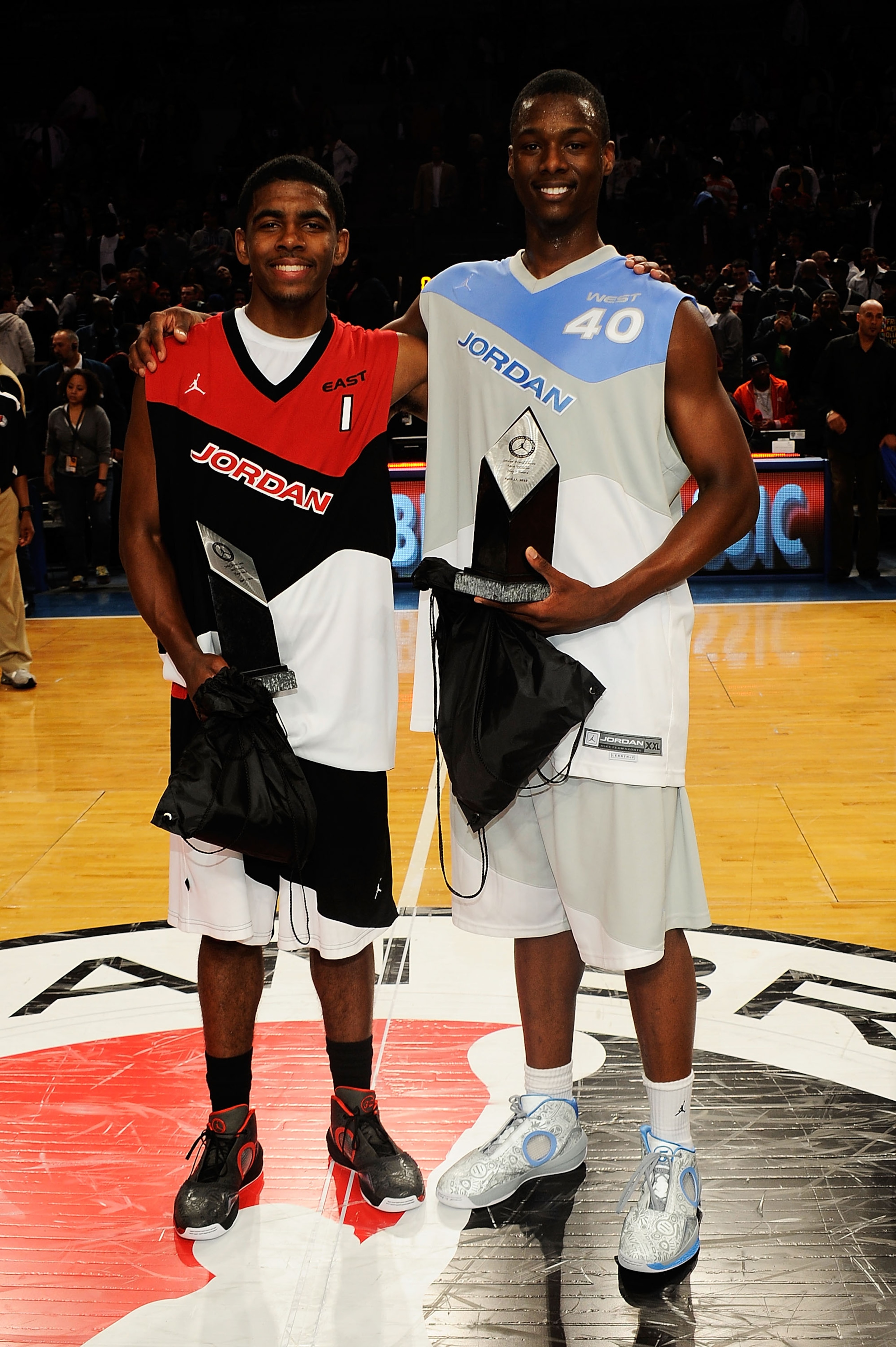 NEW YORK - APRIL 17: Kyrie Irving #1 and Harrison Barnes #40 pose after the National Game at the 2010 Jordan Brand classic at Madison Square Garden on April 17, 2010 in New York City. (Photo by Larry Busacca/Getty Images for Jordan Brand Classic) NEW YORK - APRIL 17: Kyrie Irving #1 and Harrison Barnes #40 pose after the National Game at the 2010 Jordan Brand classic at Madison Square Garden on April 17, 2010 in New York City. (Photo by Larry Busacca/Getty Images for Jordan Brand Classic)