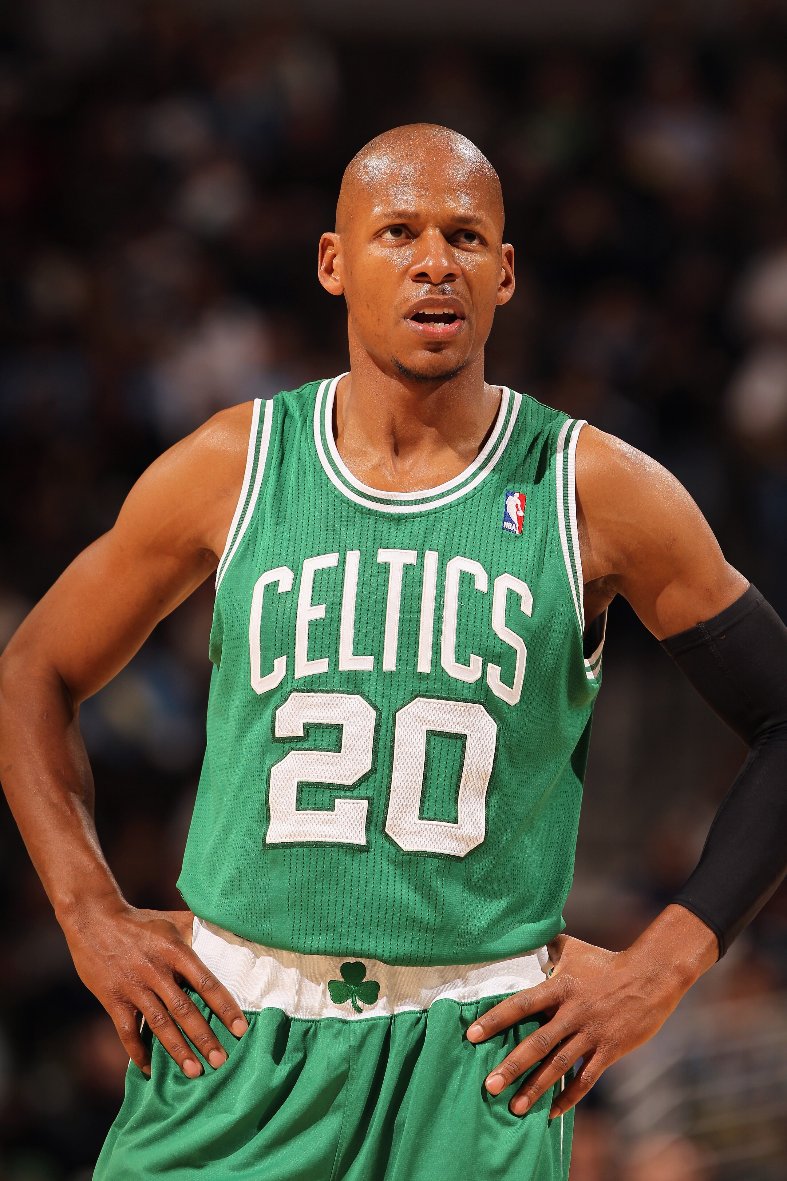 DENVER, CO - FEBRUARY 24:  Ray Allen #20 of the Boston Celtics looks on against the Denver Nuggets during NBA action at the Pepsi Center on February 24, 2011 in Denver, Colorado. The Nuggets defeated the Celtics 89-75. NOTE TO USER: User expressly acknowl