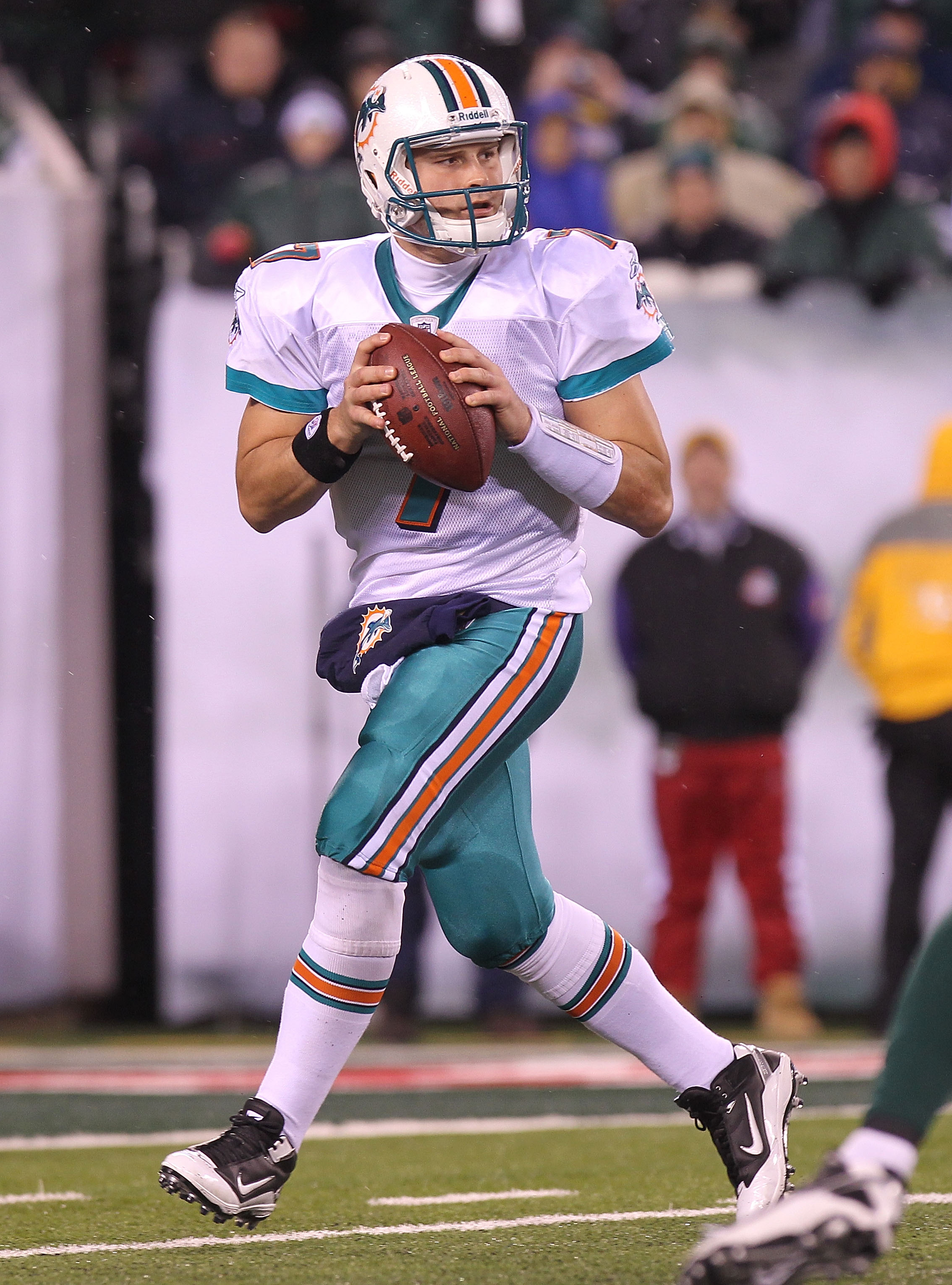 EAST RUTHERFORD, NJ - DECEMBER 12: Chad Henne #7 of the Miami Dolphins against the New York Jets at New Meadowlands Stadium on December 12, 2010 in East Rutherford, New Jersey. (Photo by Nick Laham/Getty Images) EAST RUTHERFORD, NJ - DECEMBER 12: Chad Henne #7 of the Miami Dolphins against the New York Jets at New Meadowlands Stadium on December 12, 2010 in East Rutherford, New Jersey. (Photo by Nick Laham/Getty Images)