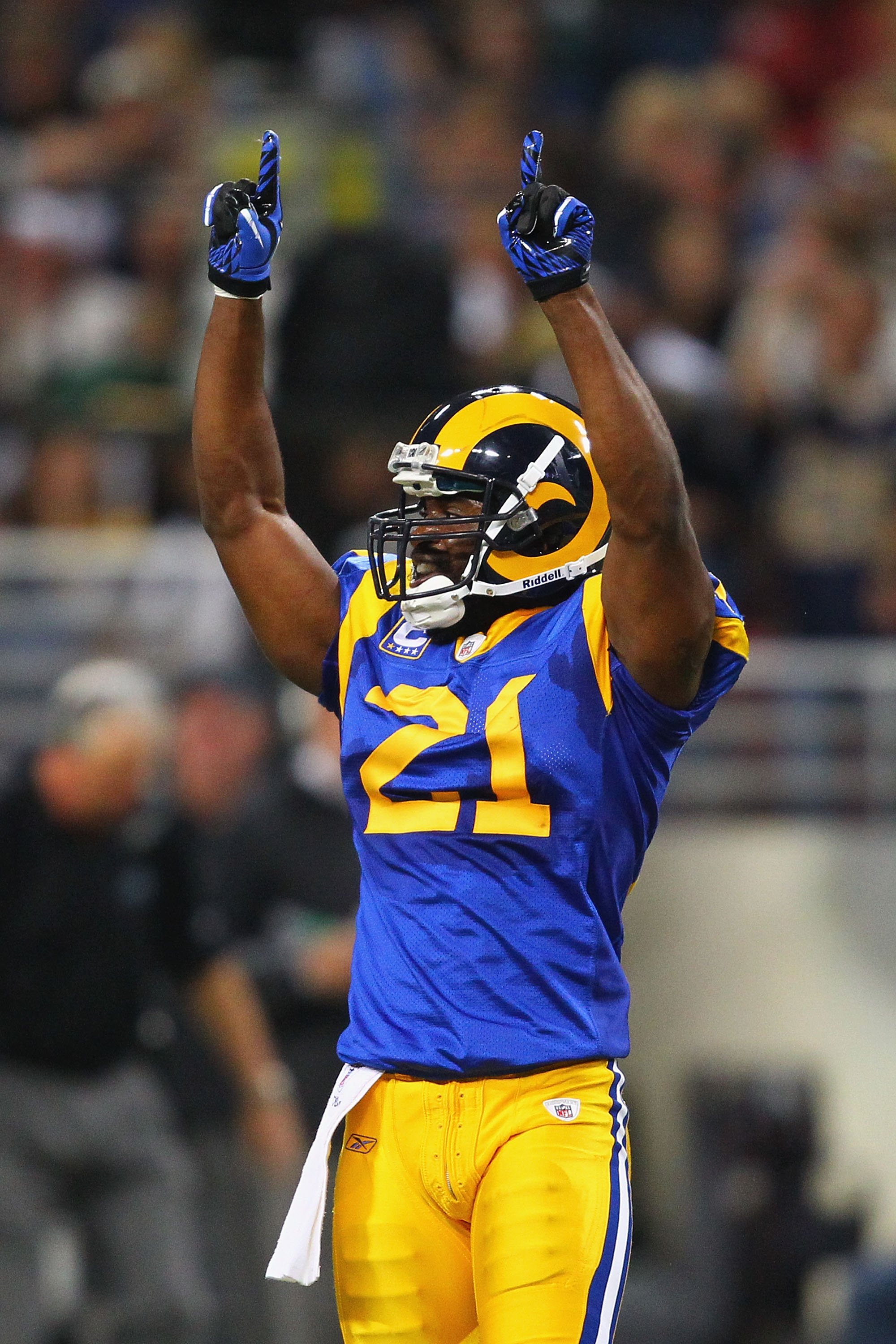 ST. LOUIS - OCTOBER 31: Oshiomogho Atogwe #21 of the St. Louis Rams celebrates a sack against the Carolina Panthers at the Edward Jones Dome on October 31, 2010 in St. Louis, Missouri. The Rams beat the Panthers 20-10. (Photo by Dilip Vishwanat/Getty Im ST. LOUIS - OCTOBER 31: Oshiomogho Atogwe #21 of the St. Louis Rams celebrates a sack against the Carolina Panthers at the Edward Jones Dome on October 31, 2010 in St. Louis, Missouri. The Rams beat the Panthers 20-10. (Photo by Dilip Vishwanat/Getty Im