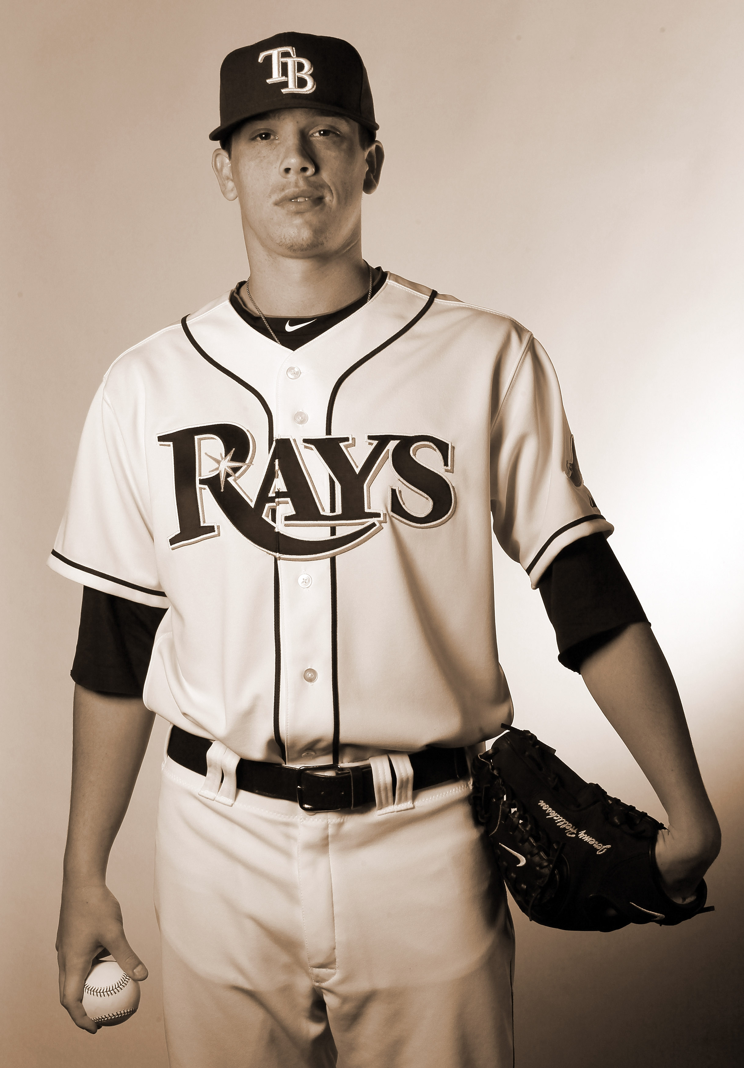 FT. MYERS, FL - FEBRUARY 22:  (EDITOR'S NOTE: THIS IMAGE HAS BEEN CONVERTED TO SEPIA) Jeremy Hellickson #58 of the Tampa Bay Rays poses for a portrait during the Tampa Bay Rays Photo Day on February 22, 2011 at the Charlotte Sports Complex in Port Charlot