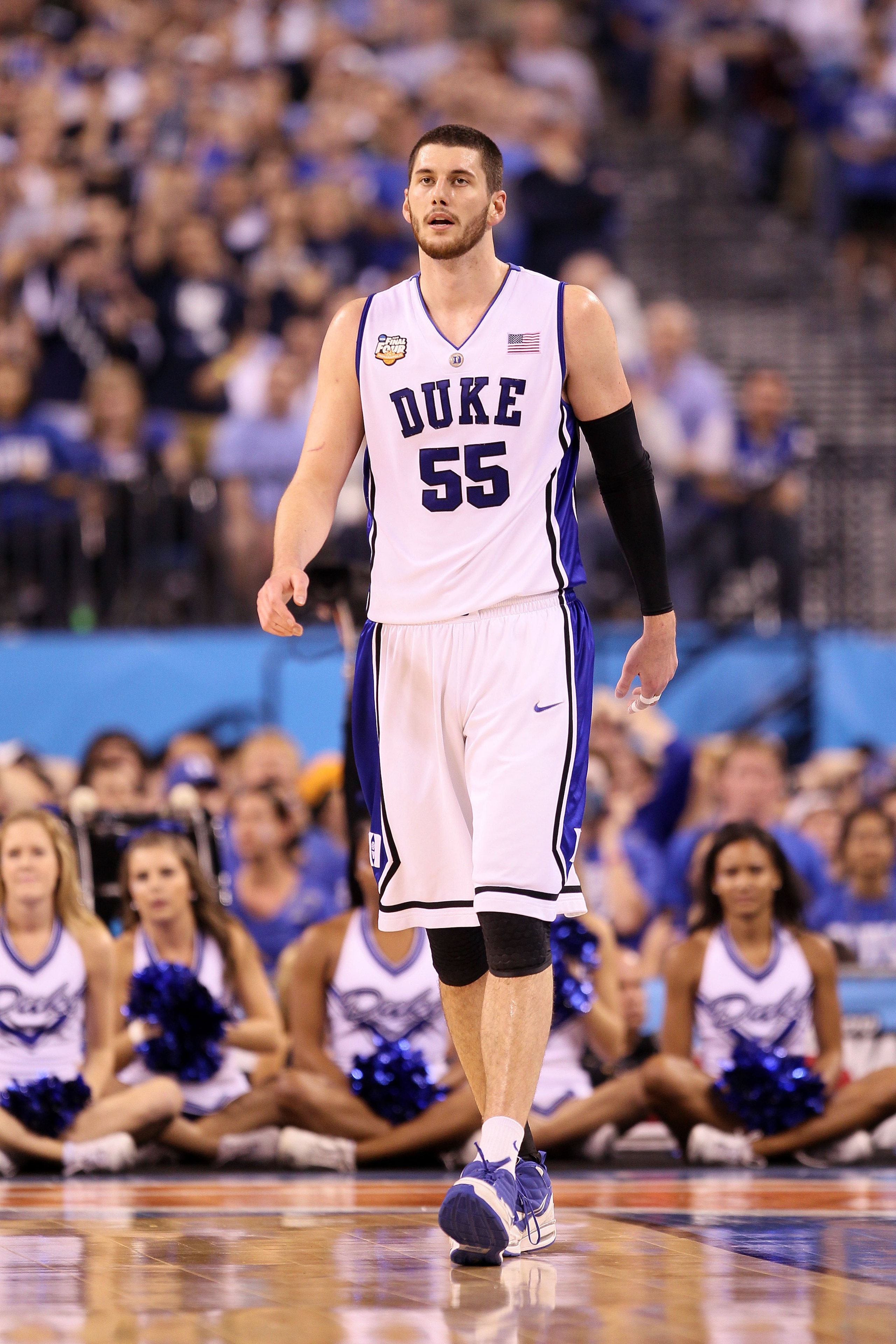 INDIANAPOLIS - APRIL 05:  Brian Zoubek #55 of the Duke Blue Devils walks on the court against the Butler Bulldogs during the 2010 NCAA Division I Men's Basketball National Championship game at Lucas Oil Stadium on April 5, 2010 in Indianapolis, Indiana. D