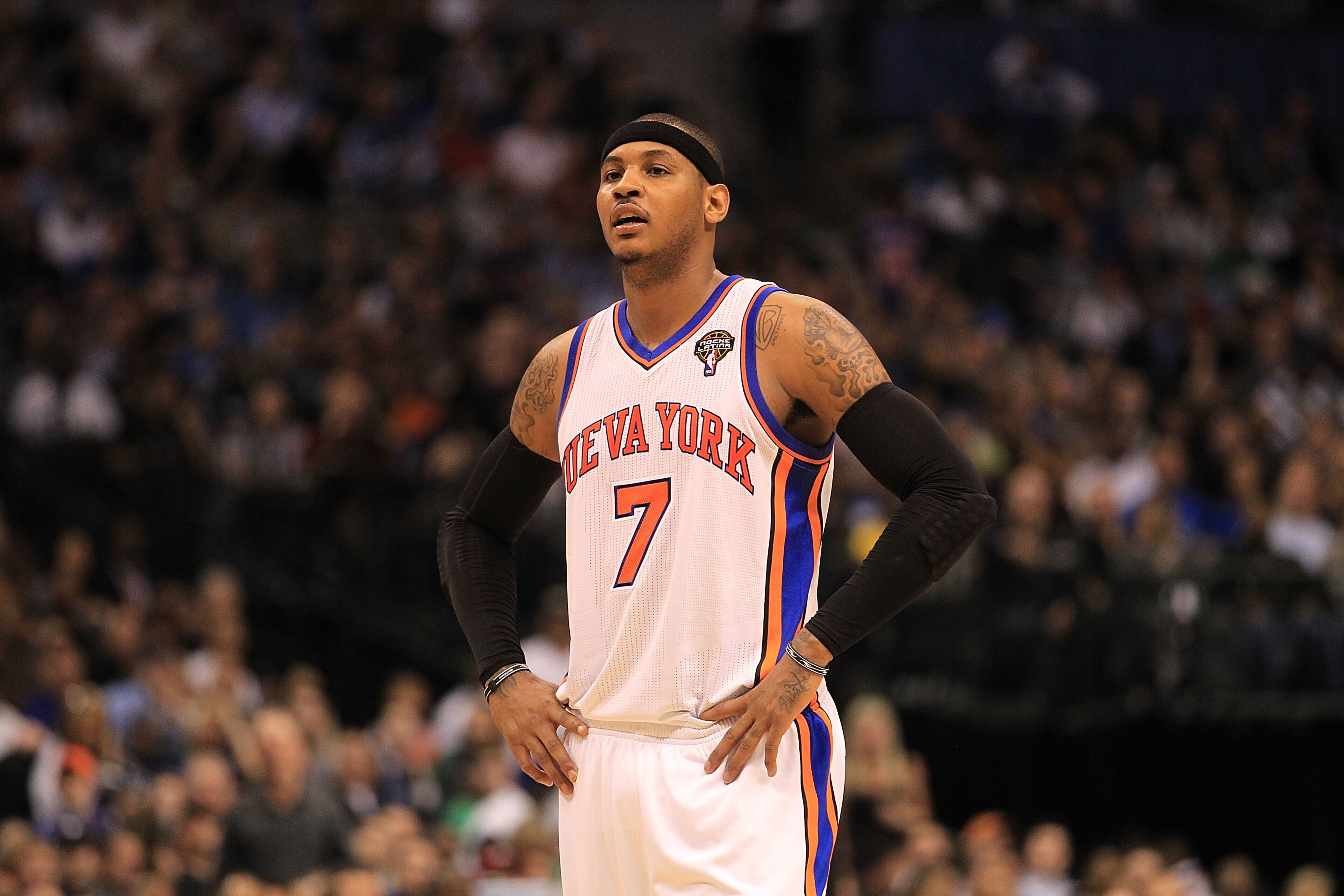DALLAS, TX - MARCH 10:  Forward Carmelo Anthony #7 of the New York Knicks at American Airlines Center on March 10, 2011 in Dallas, Texas.  NOTE TO USER: User expressly acknowledges and agrees that, by downloading and or using this photograph, User is cons