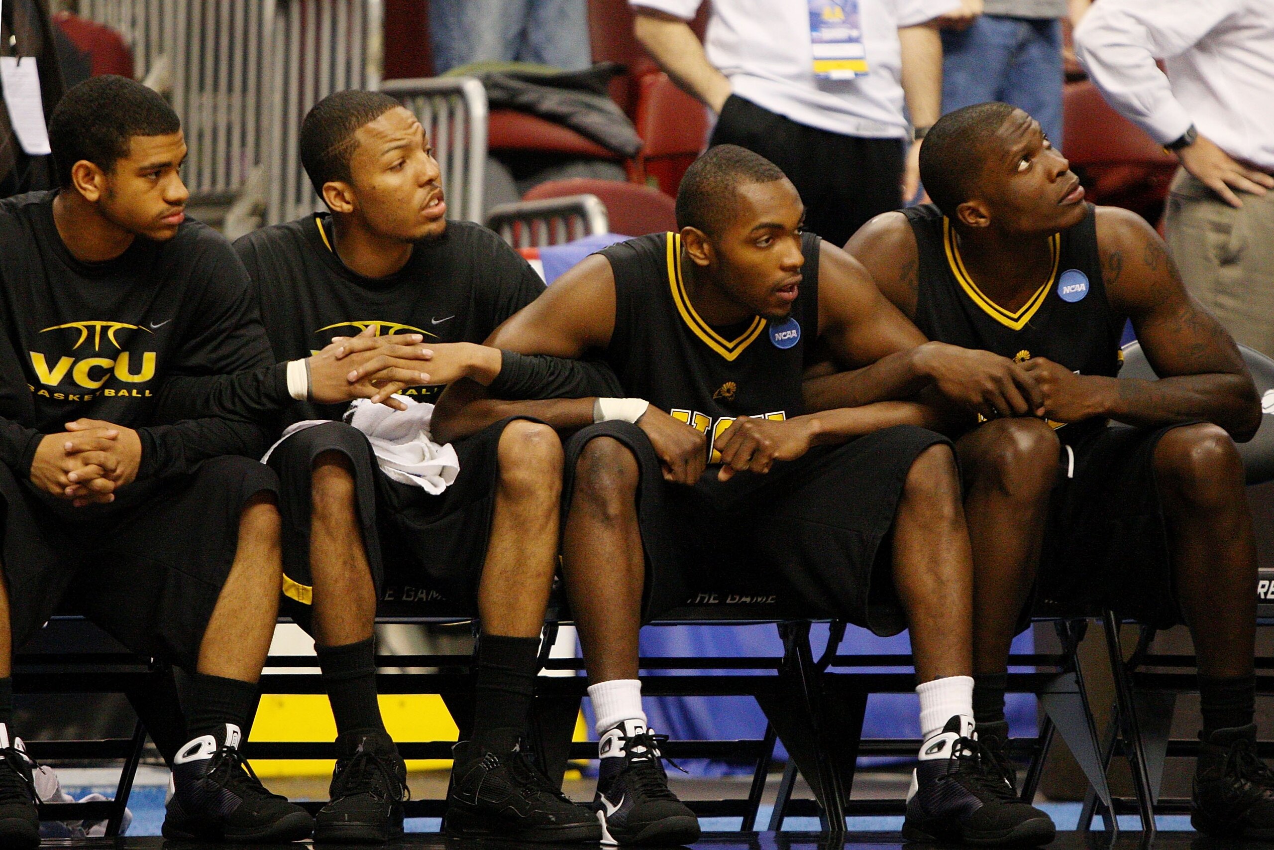PHILADELPHIA - MARCH 19:  Members of the VCU Rams watch from the bench at the end of the game against the UCLA Bruins during the first round of the NCAA Division I Men's Basketball Tournament at the Wachovia Center on March 19, 2009 in Philadelphia, Penns
