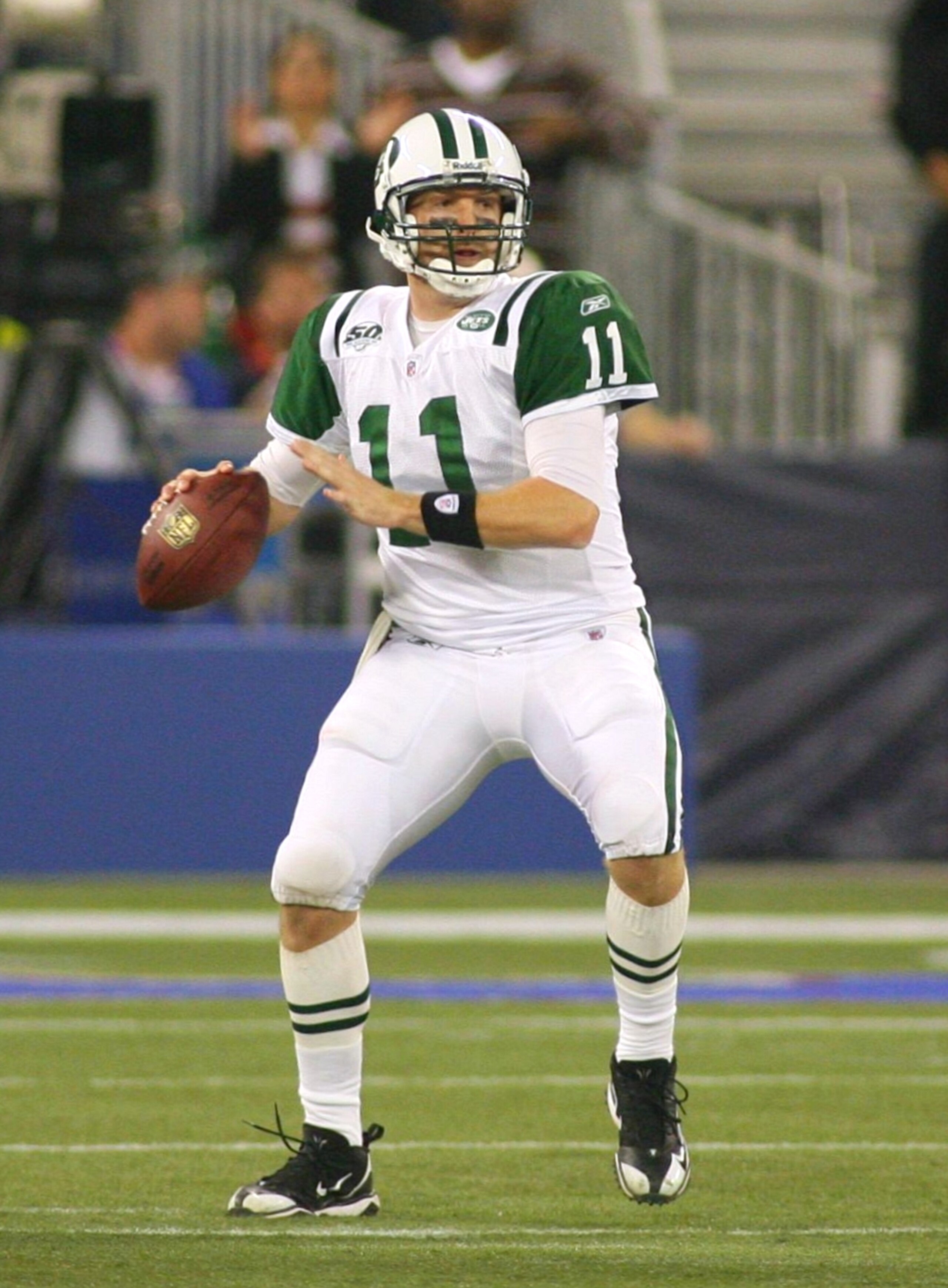 TORONTO - DECEMBER 3:  Kellen Clemens #11 of the New York Jets looks to pass against the Buffalo Bills at Rogers Centre on December 3, 2009 in Toronto, Canada.  (Photo by Rick Stewart/Getty Images)