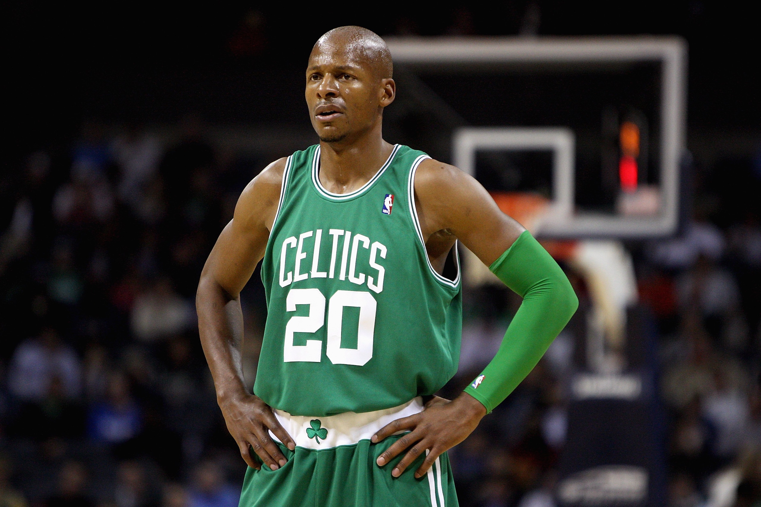 CHARLOTTE, NC - DECEMBER 1:  Ray Allen #20 of the Boston Celtics looks across the court during the game against the Charlotte Bobcats on December 1, 2009 at Time Warner Cable Arena in Charlotte, North Carolina.  The Celtics won 108-90.  NOTE TO USER: User