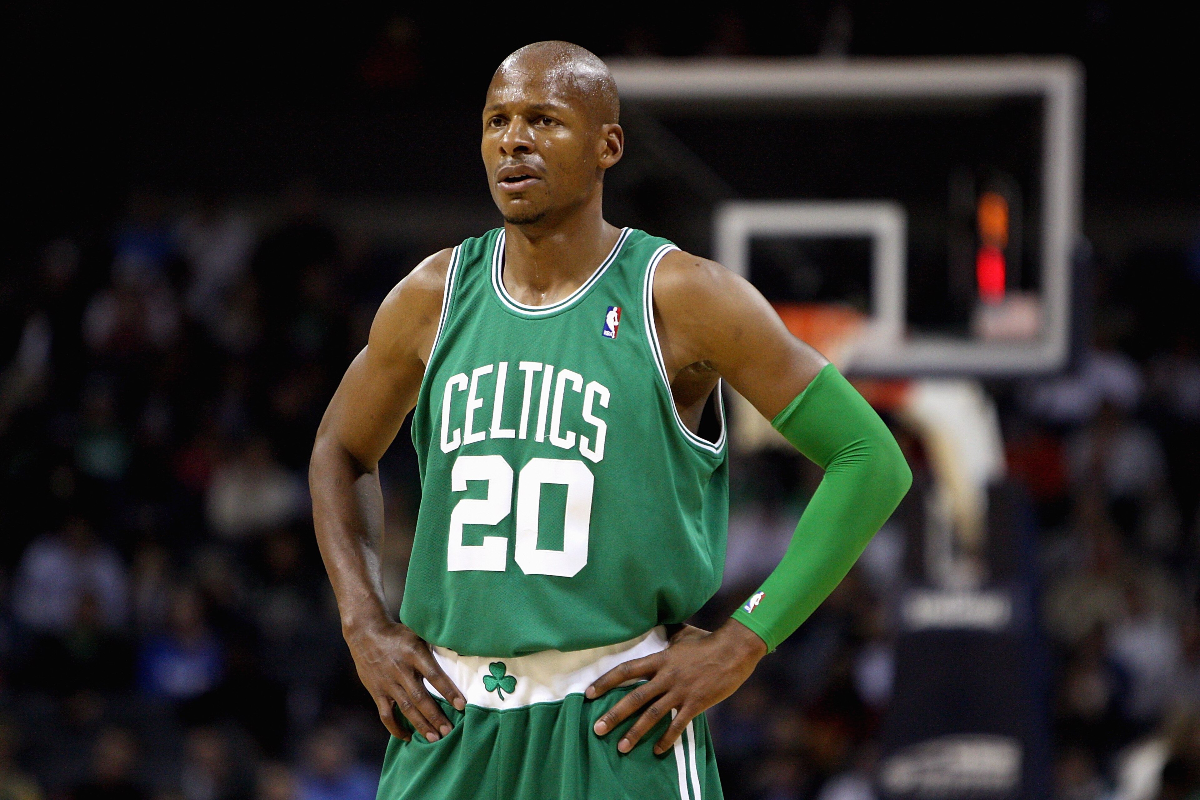 CHARLOTTE, NC - DECEMBER 1:  Ray Allen #20 of the Boston Celtics looks across the court during the game against the Charlotte Bobcats on December 1, 2009 at Time Warner Cable Arena in Charlotte, North Carolina.  The Celtics won 108-90.  NOTE TO USER: User