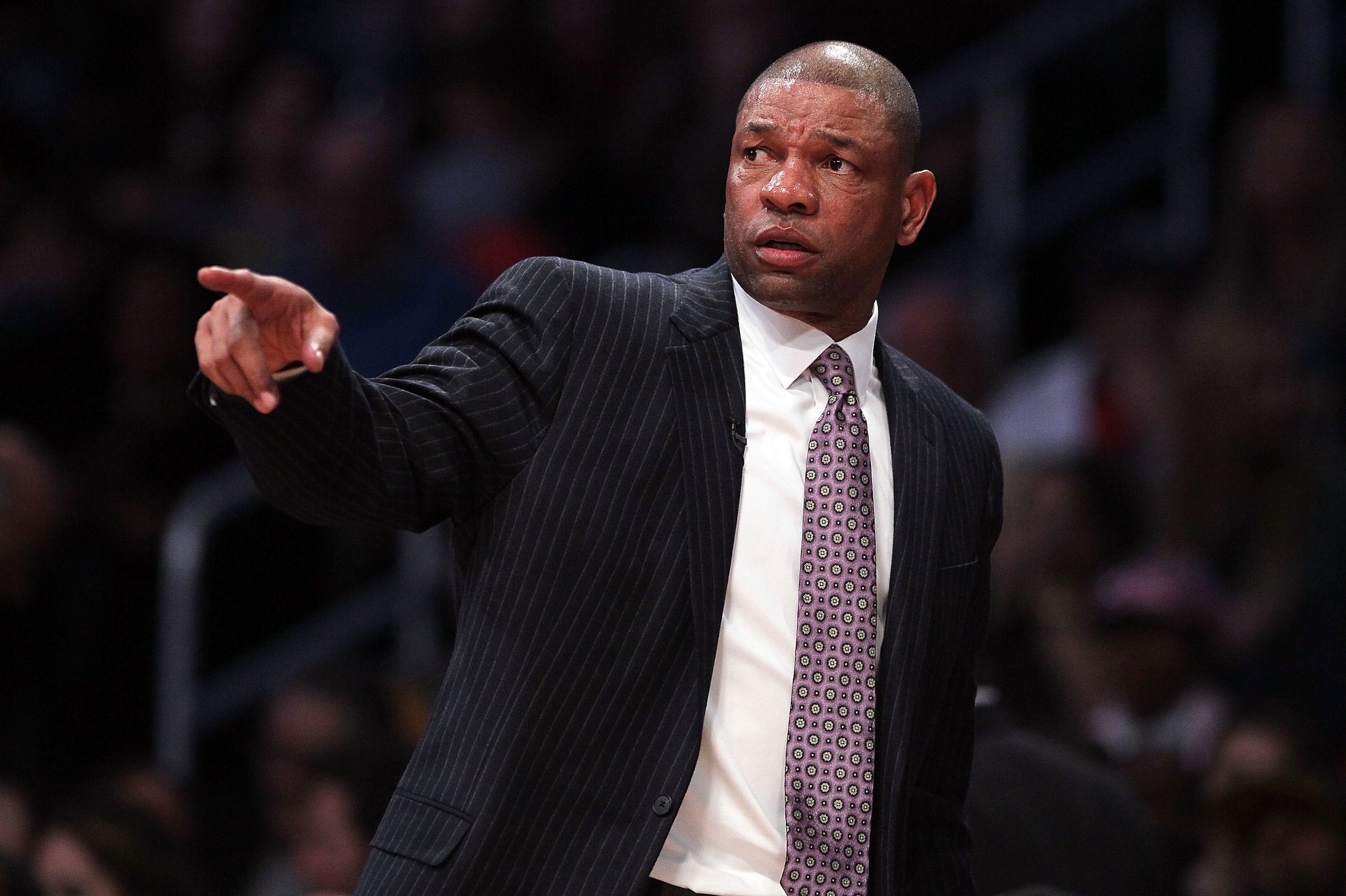 LOS ANGELES, CA - FEBRUARY 20:  Head coach Doc Rivers of the Eastern Conference points in the 2011 NBA All-Star Game at Staples Center on February 20, 2011 in Los Angeles, California. NOTE TO USER: User expressly acknowledges and agrees that, by downloadi