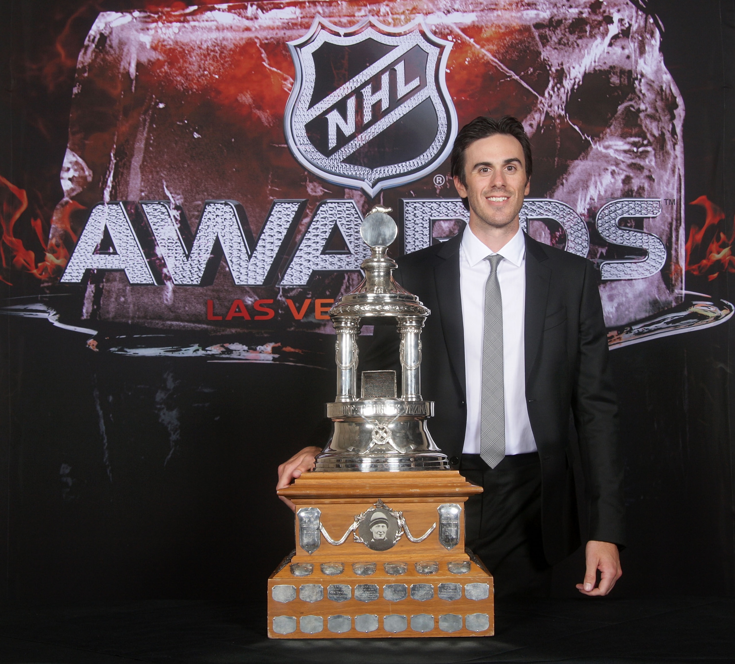 LAS VEGAS - JUNE 23:  Ryan Miller of the Buffalo Sabres poses for a portrait with the Vezina Trophy during the 2010 NHL Awards at the Palms Casino Resort on June 23, 2010 in Las Vegas, Nevada.  (Photo by Chris Trotman/Getty Images)