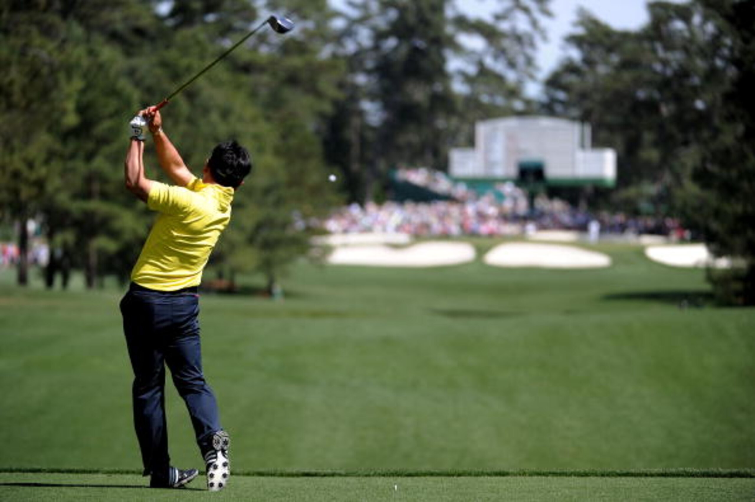 AUGUSTA, GA - APRIL 10:  Y.E. Yang of South Korea plays his tee shot on the seventh hole during the third round of the 2010 Masters Tournament at Augusta National Golf Club on April 10, 2010 in Augusta, Georgia.  (Photo by Harry How/Getty Images)