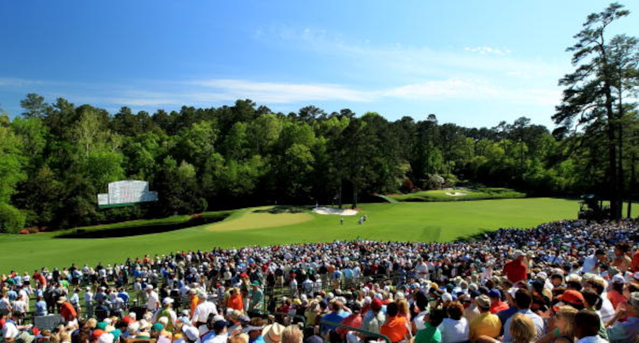 AUGUSTA, GA - APRIL 10:  (EDITORS NOTE: A polarizing filter was used for this image.)  A general view of the 11th green and 12th hole is seen during the third round of the 2010 Masters Tournament at Augusta National Golf Club on April 10, 2010 in Augusta,