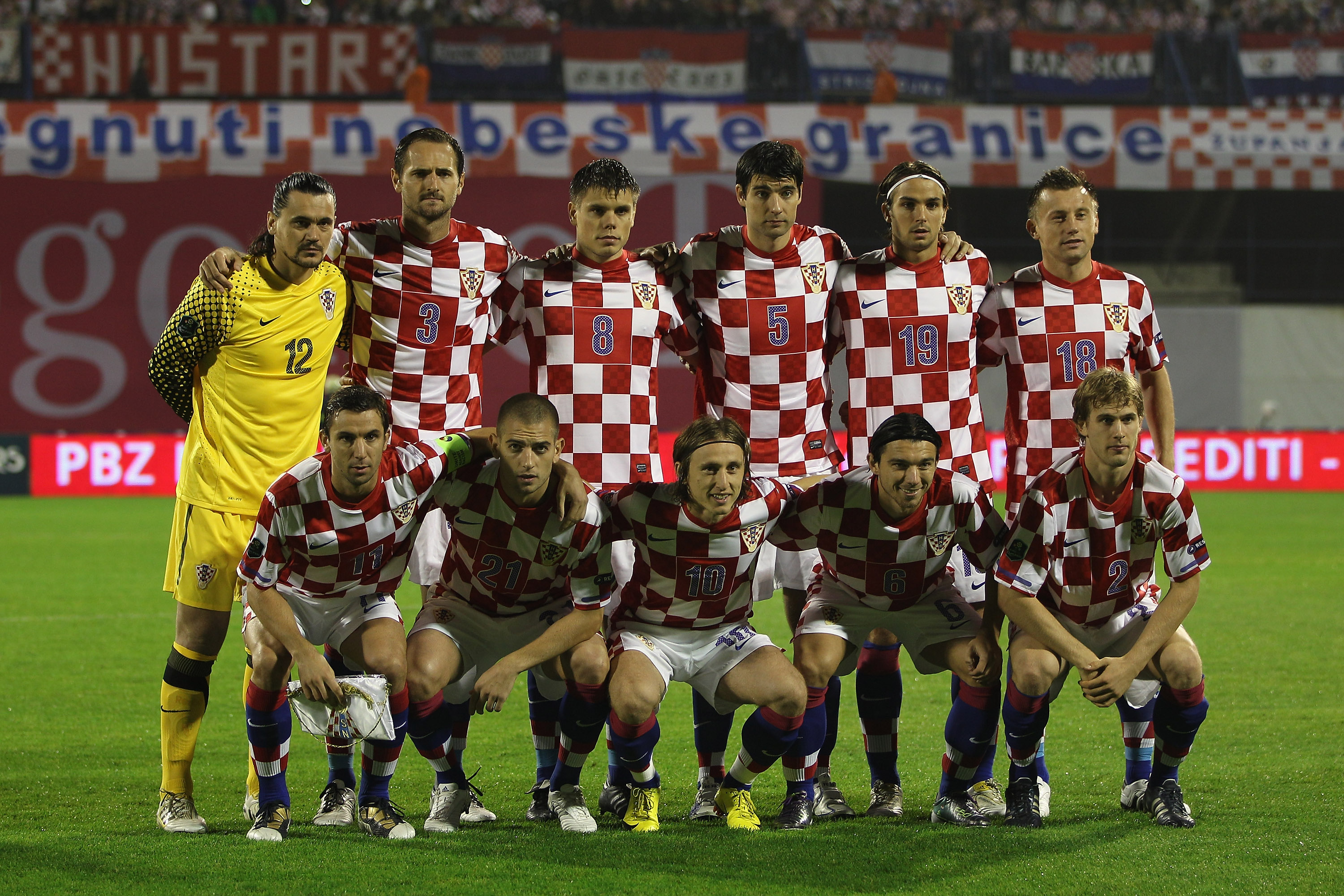ZAGREB, CROATIA - SEPTEMBER 07:  Croatia team line up during the EURO 2012 Qualifying Group F match between Croatia and Greece at the Stadion Maksimir on September 7, 2010 in Zagreb, Croatia.  (Photo by Michael Steele/Getty Images)
