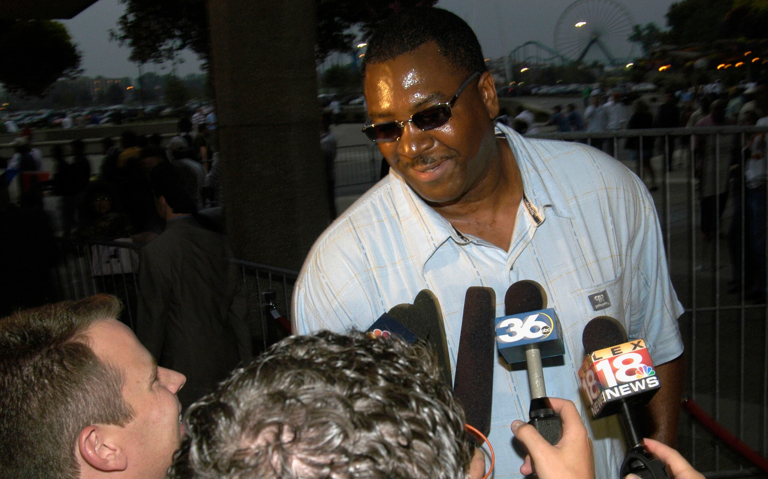LOUISVILLE - JULY 30: Tree Rollins speaks to the media as he attends Tyson Vs. Williams fight held at Freedom Hall  July 30, 2004 in Louisville, Kentucky. (Photo by Brian Tietz/Getty Images)