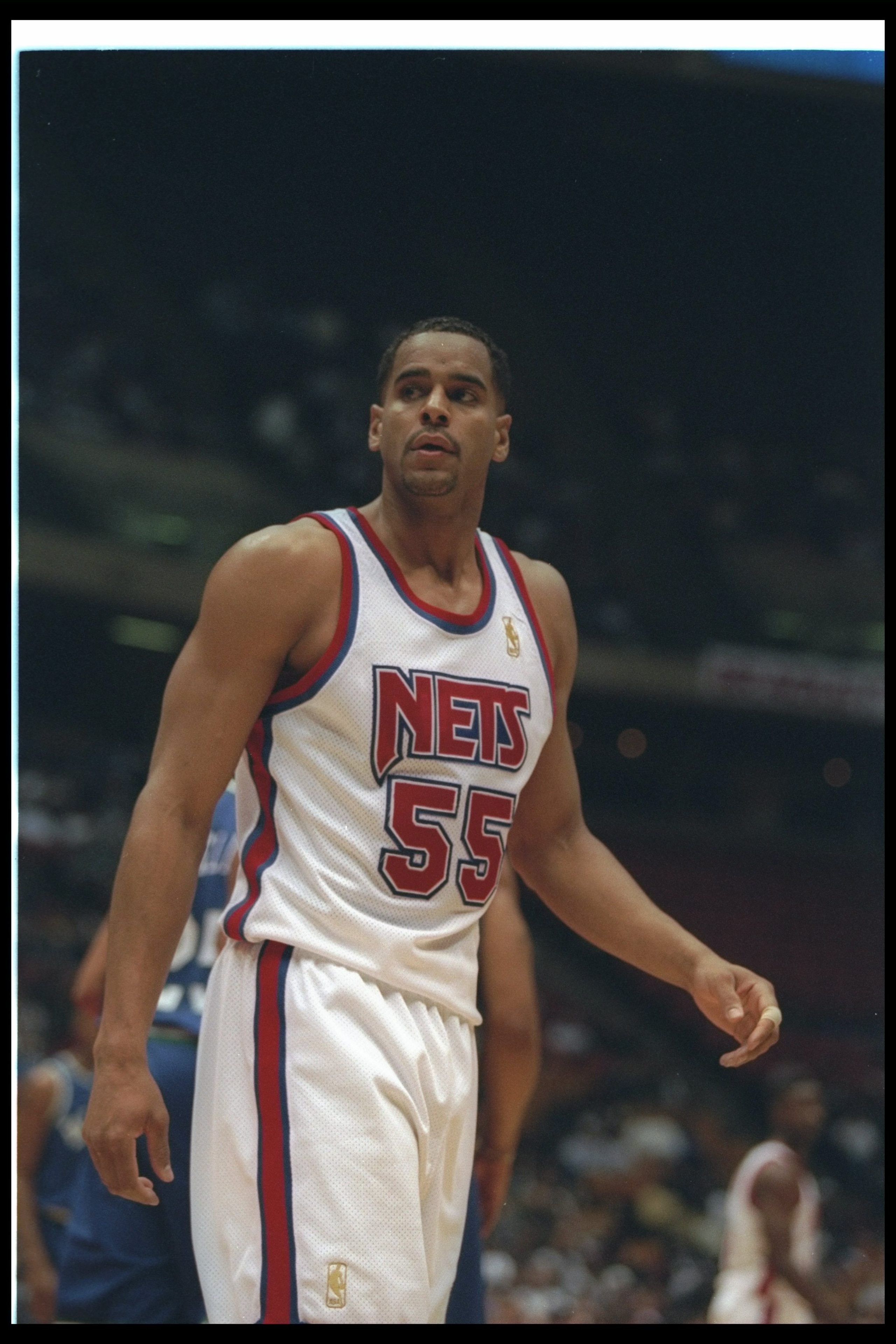 23 Nov 1996:  Forward Jayson Williams of the New Jersey Nets looks on during a game against the Dallas Mavericks at the Continental Airlines Arena in East Rutherford, New Jersey.  The Nets won the game, 114-95. Mandatory Credit: Al Bello  /Allsport