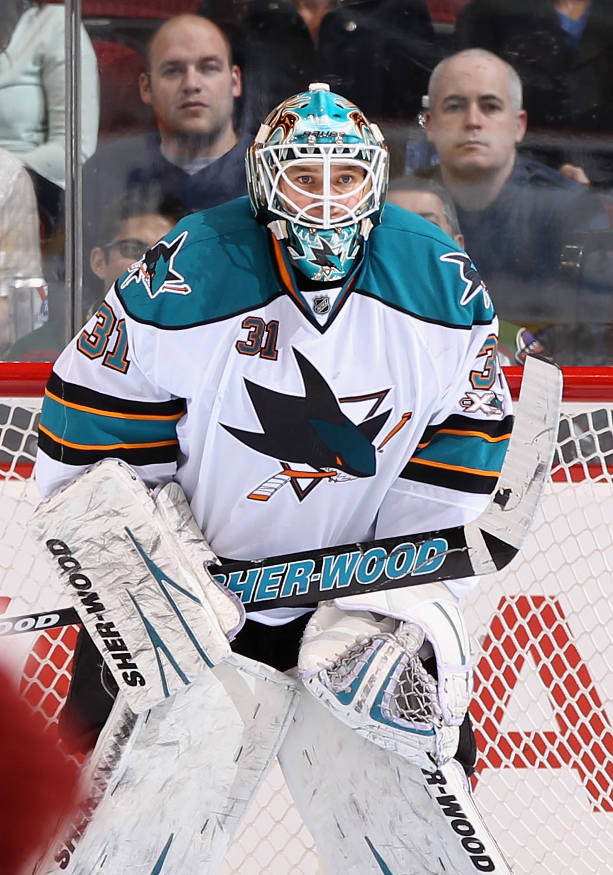 GLENDALE, AZ - MARCH 26:  Goaltender Antti Niemi #31 of the San Jose Sharks in action during the NHL game against the Phoenix Coyotes at Jobing.com Arena on March 26, 2011 in Glendale, Arizona.  The Sharks defeated the Coyotes 4-1.  (Photo by Christian Pe