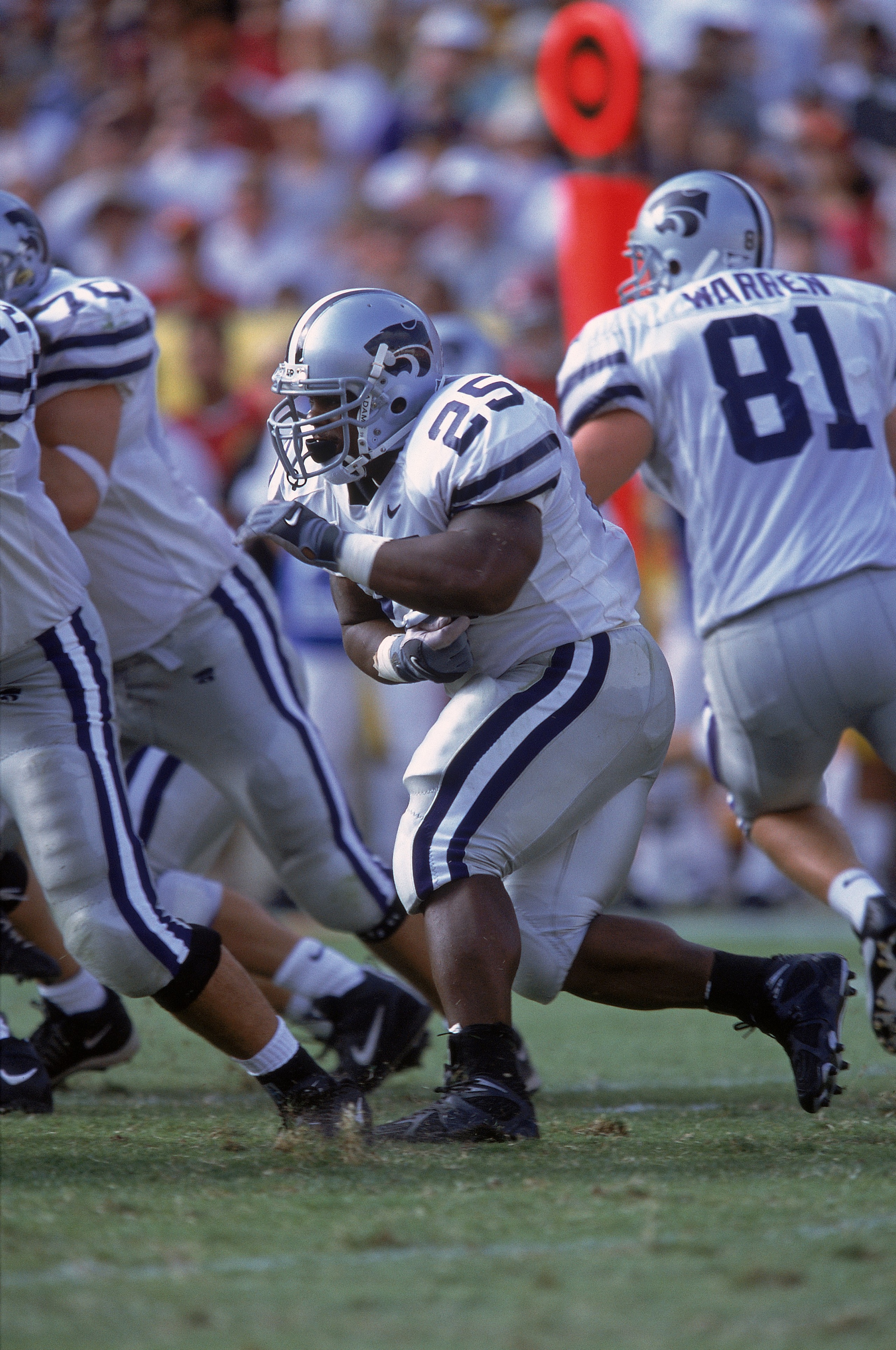 8 Sep 2001:  Rock Cartwright #25 of the Kansas State Wildcats moves to block during the game against the Southern California (USC) Trojans at the L.A. Coliseum in Los Angeles, California. The Wildcats defeated the Trojans 10-6.Mandatory Credit: Jeff Gross