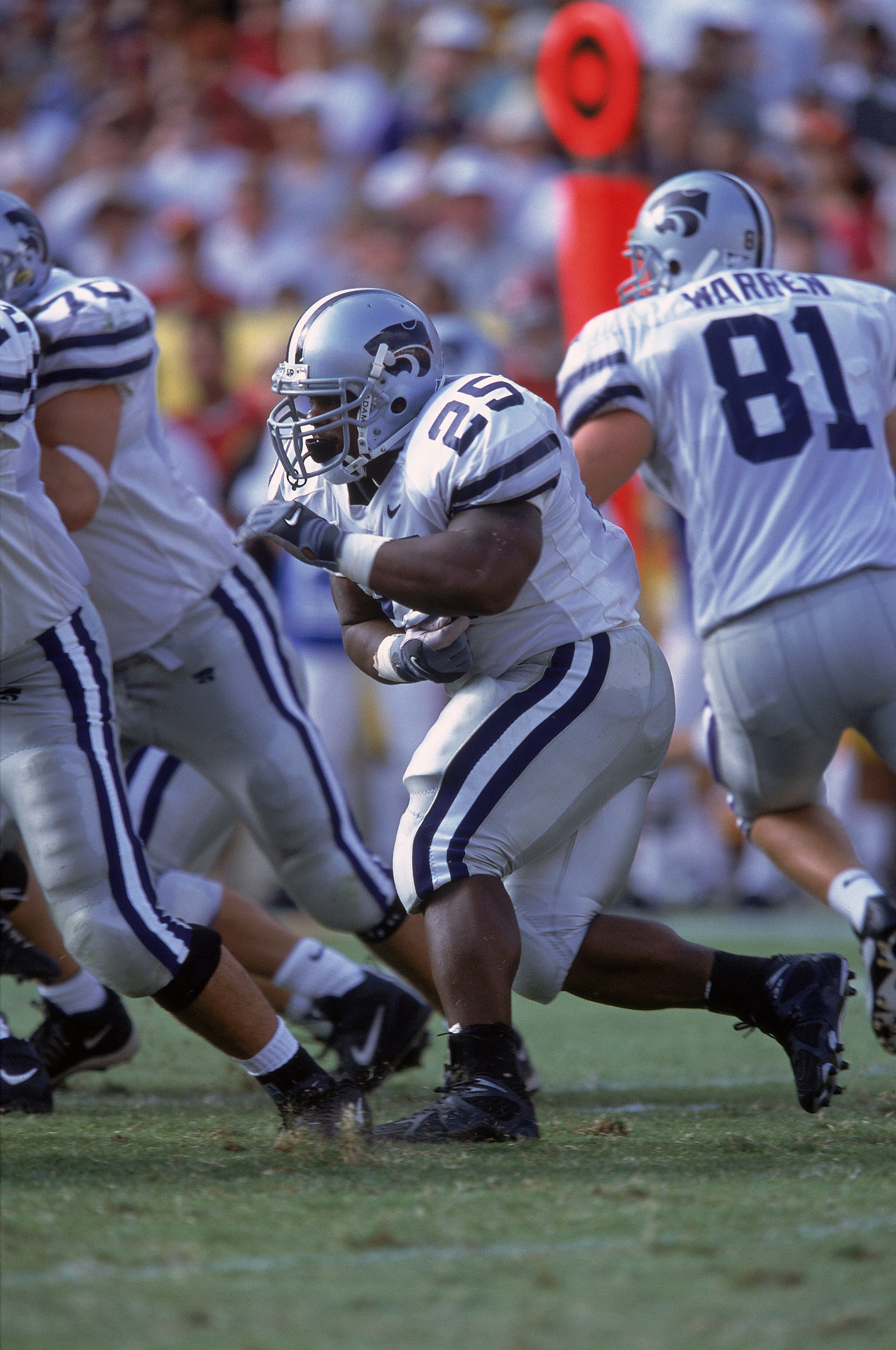 8 Sep 2001:  Rock Cartwright #25 of the Kansas State Wildcats moves to block during the game against the Southern California (USC) Trojans at the L.A. Coliseum in Los Angeles, California. The Wildcats defeated the Trojans 10-6.Mandatory Credit: Jeff Gross