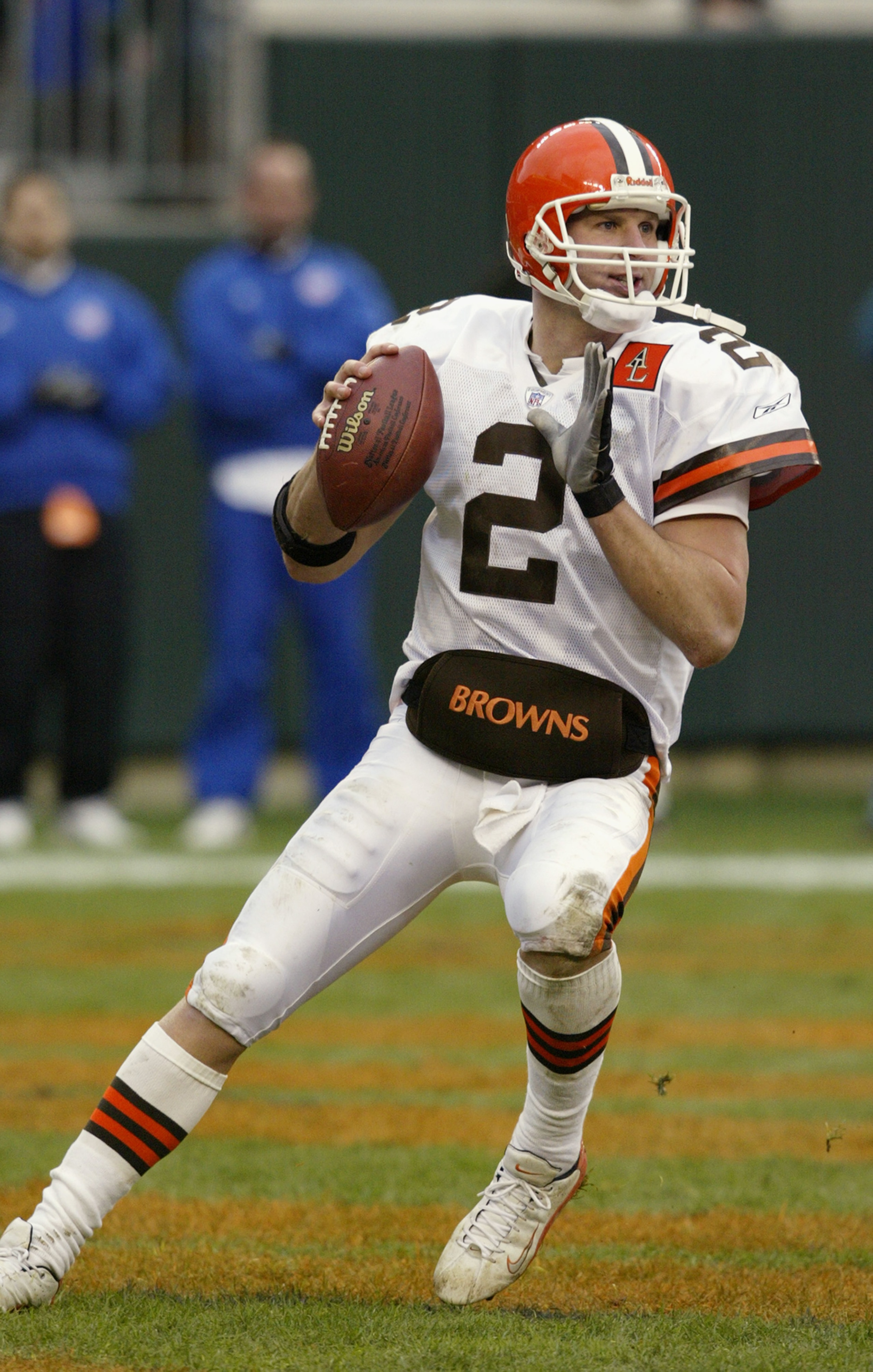CINCINNATI - NOVEMBER 17:  Quarterback Tim Couch #2 of the Cleveland Browns looks to pass during the NFL game against the Cincinnati Bengals at Paul Brown Stadium on November 17, 2002 in Cincinnati, Ohio. The Browns defeated the Bengals 27-20. (Photo by T