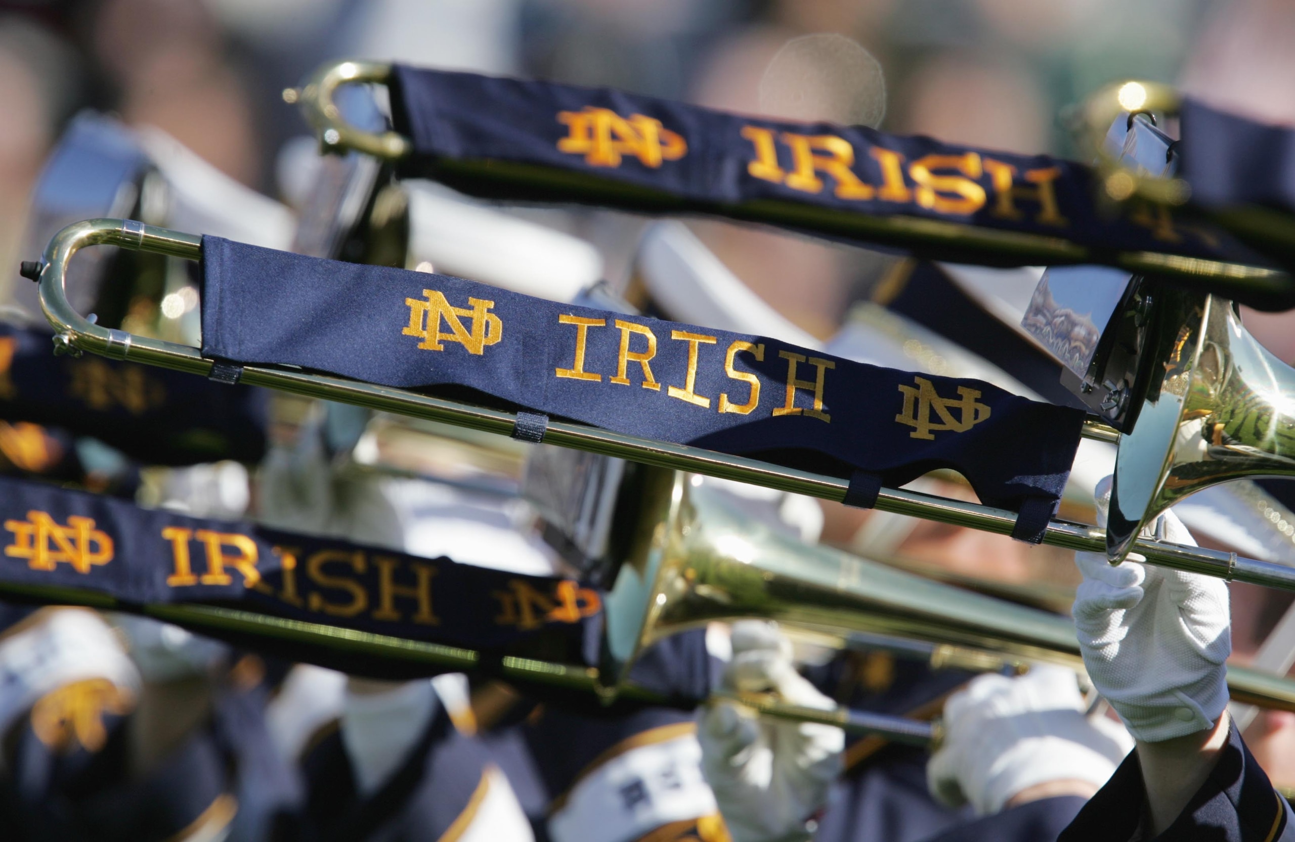 SOUTH BEND, IN - NOVEMBER 13:  The University of Notre Dame Marching Band performs during the game between the Fighting Irish and the University of Pittsburgh Panthers on November 13, 2004 at Notre Dame Stadium in South Bend, Indiana. Pittsburg defeated N