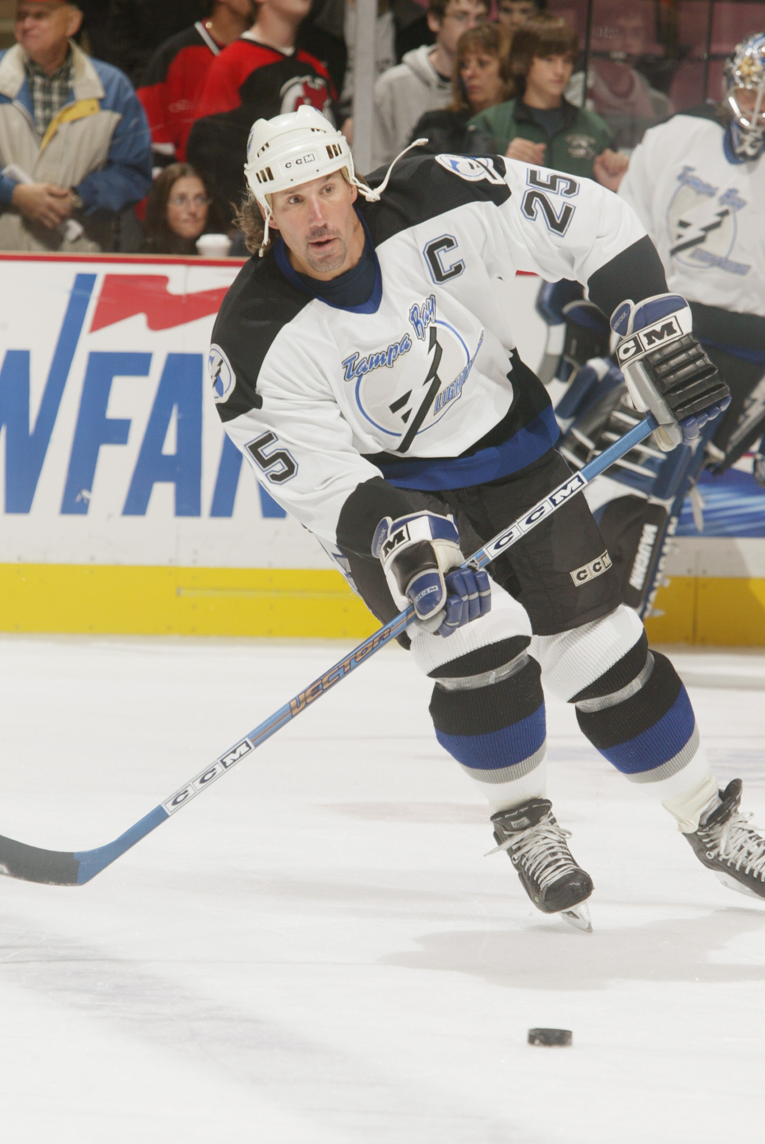 EAST RUTHERFORD, NJ - OCTOBER 26:  Forward Dave Andreychuk #25 of the Tampa Bay Lightning skates against the New Jersey Devils during a game at the Continental Airlines Arena on October 26, 2005 in East Rutherford, New Jersey.  The Lightning defeated the