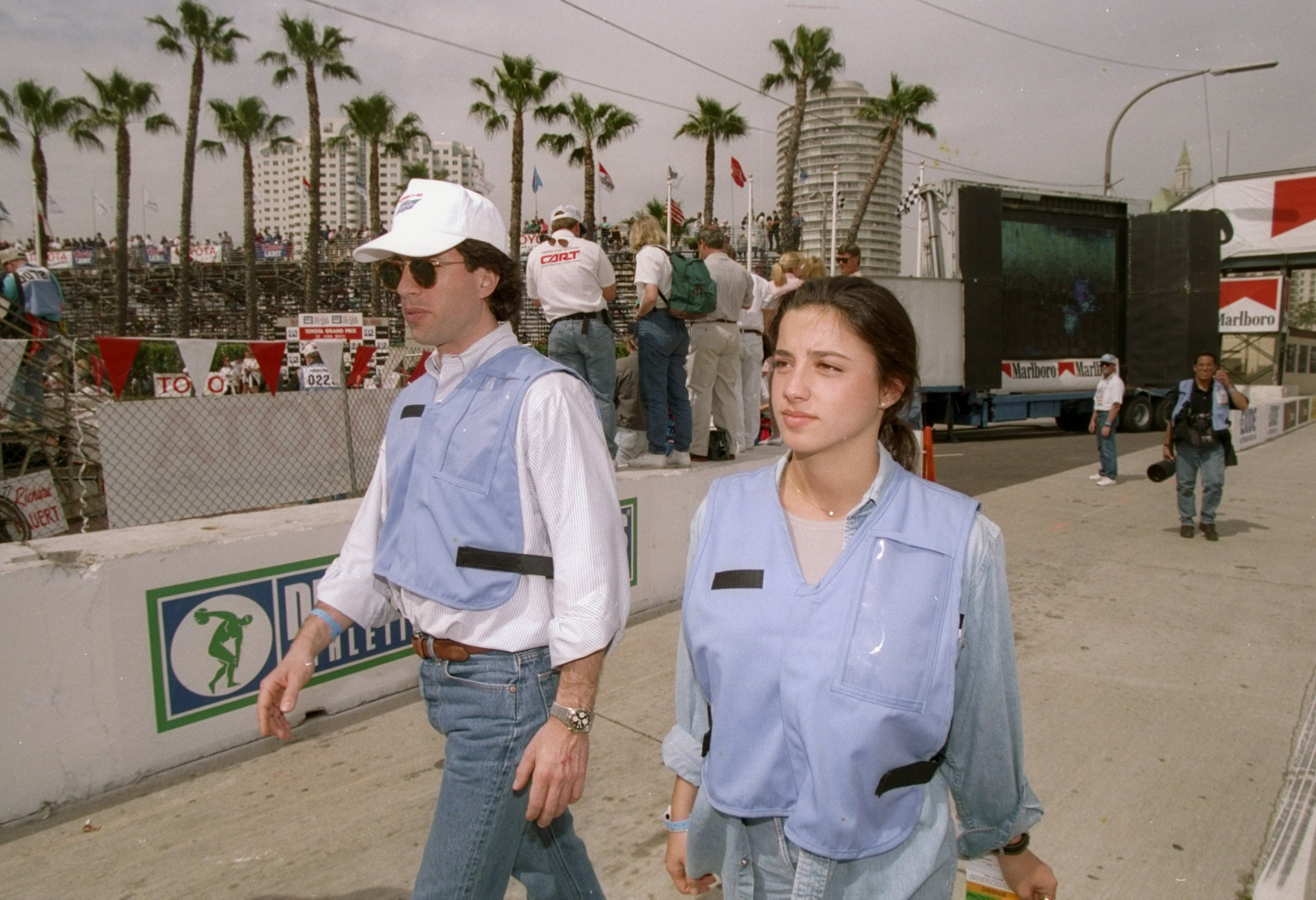 Apr 1994: Actor Jerry Seinfeld and Shoshana Loenstein walk during the Long Beach Grand Prix in Long Beach, California. Mandatory Credit: Al Bello /Allsport Apr 1994: Actor Jerry Seinfeld and Shoshana Loenstein walk during the Long Beach Grand Prix in Long Beach, California. Mandatory Credit: Al Bello /Allsport