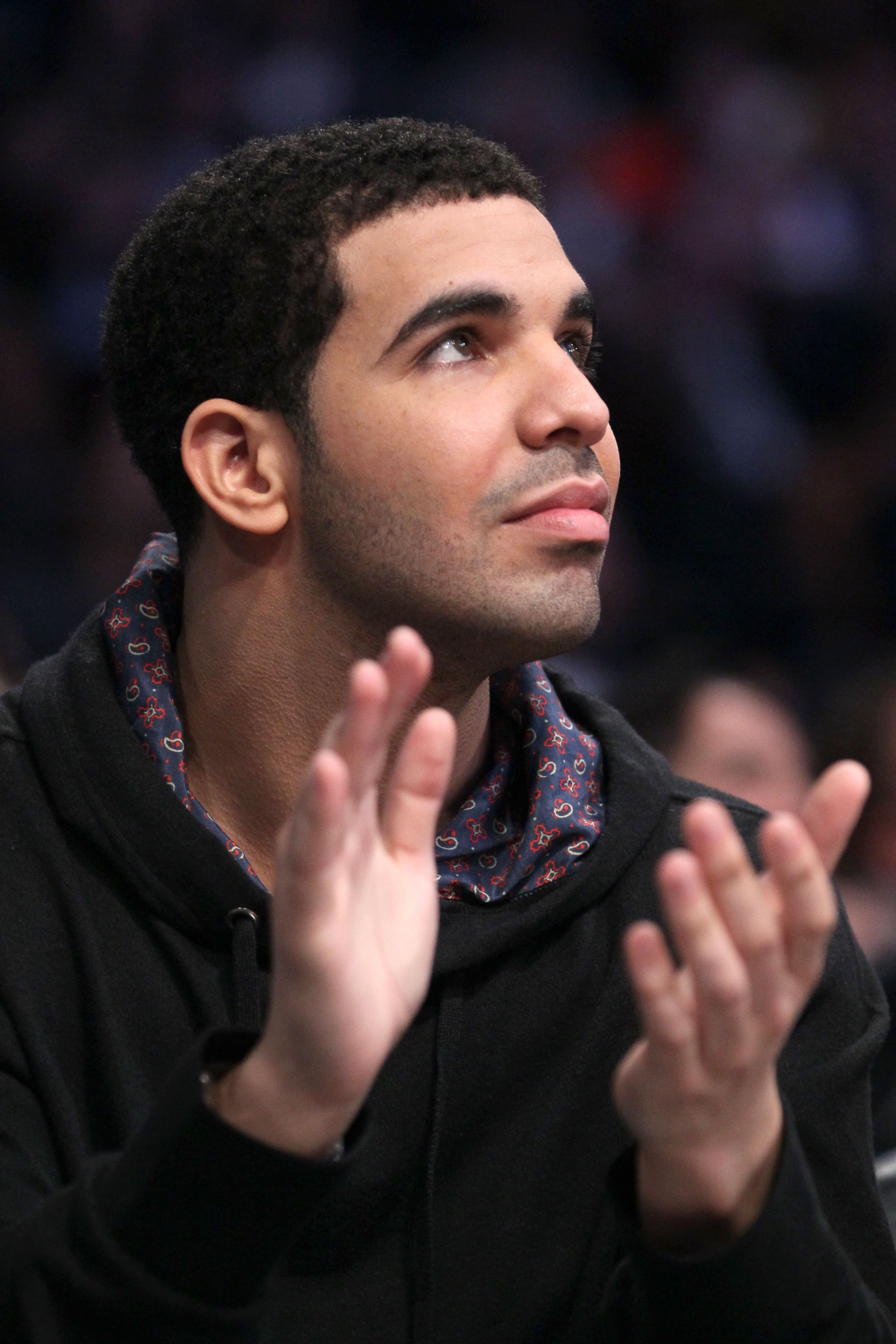 LOS ANGELES, CA - FEBRUARY 20:  Rapper Drake sits in the audience during the 2011 NBA All-Star game at Staples Center on February 20, 2011 in Los Angeles, California. NOTE TO USER: User expressly acknowledges and agrees that, by downloading and or using t