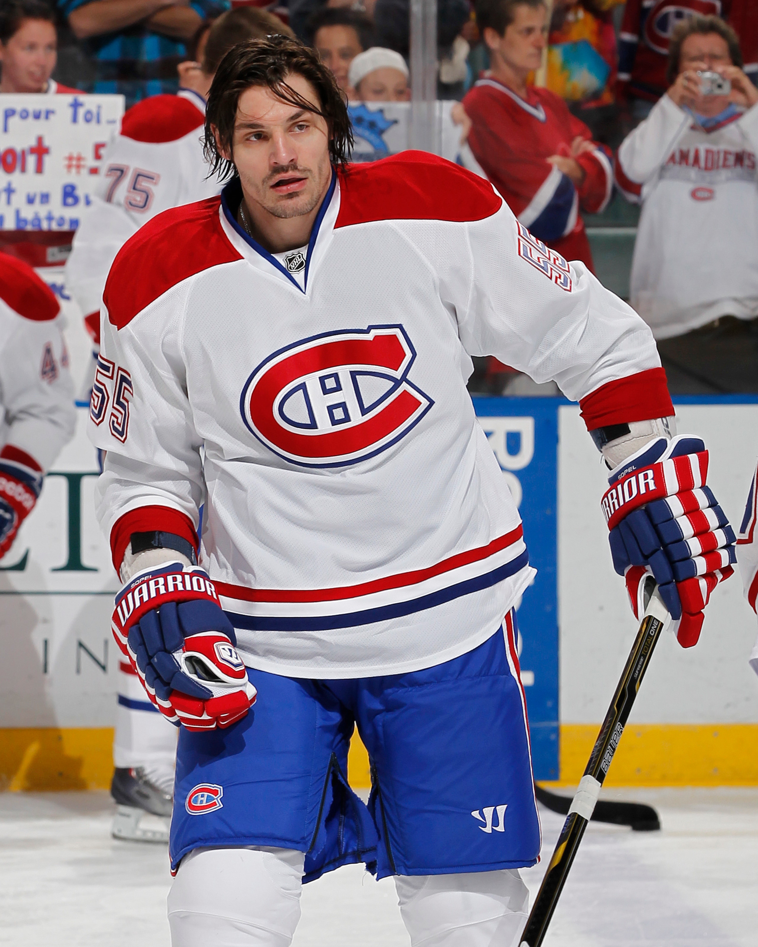 SUNRISE, FL - MARCH 3: Brent Sopel #55 of the Montreal Canadiens skates prior to the NHL game against the Florida Panthers on March 3, 2011 at the BankAtlantic Center in Sunrise, Florida. The Canadiens defeated the Panthers 4-0. (Photo by Joel Auerbach/Ge