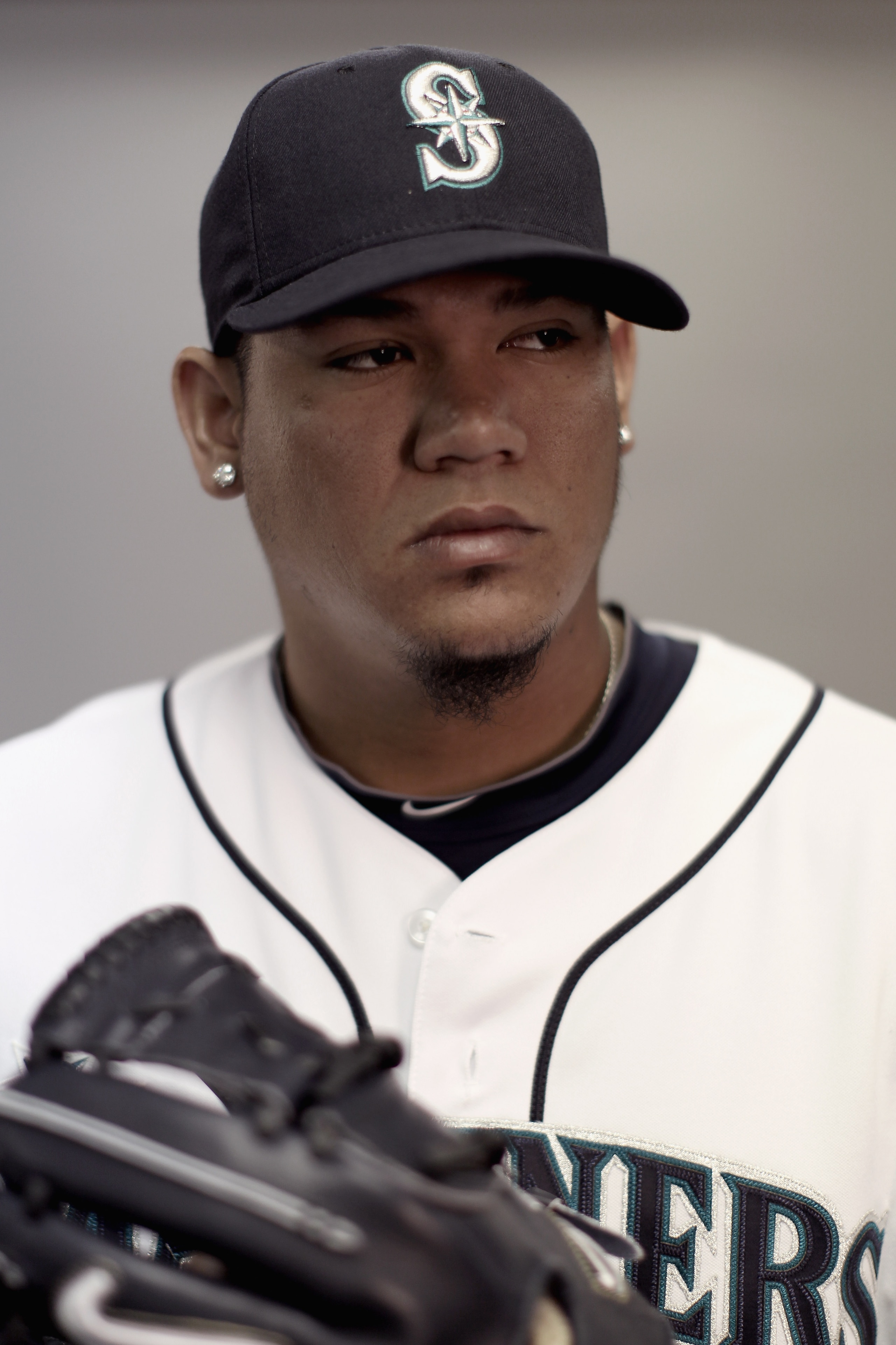 PEORIA, AZ - FEBRUARY 20:  (EDITORS NOTE : THIS IMAGE HAS BEEN DIGITALLY DESATURATED.) Felix Hernandez #34 of the Seattle Mariners poses for a portrait at the Peoria Sports Complex on February 20, 2011 in Peoria, Arizona.  (Photo by Ezra Shaw/Getty Images