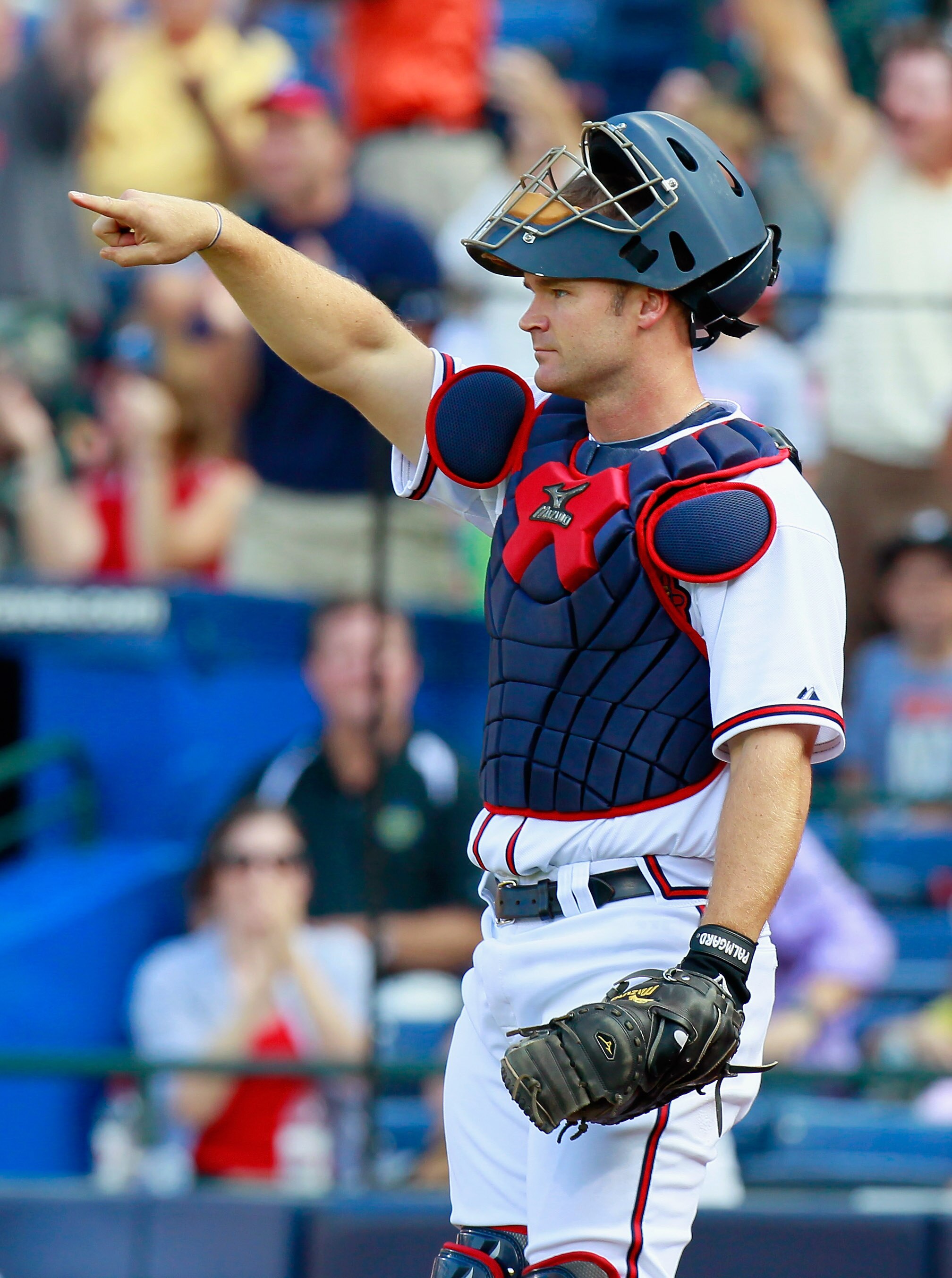 ATLANTA - SEPTEMBER 29:  David Ross #8 of the Atlanta Braves against the Florida Marlins at Turner Field on September 29, 2010 in Atlanta, Georgia.  (Photo by Kevin C. Cox/Getty Images)