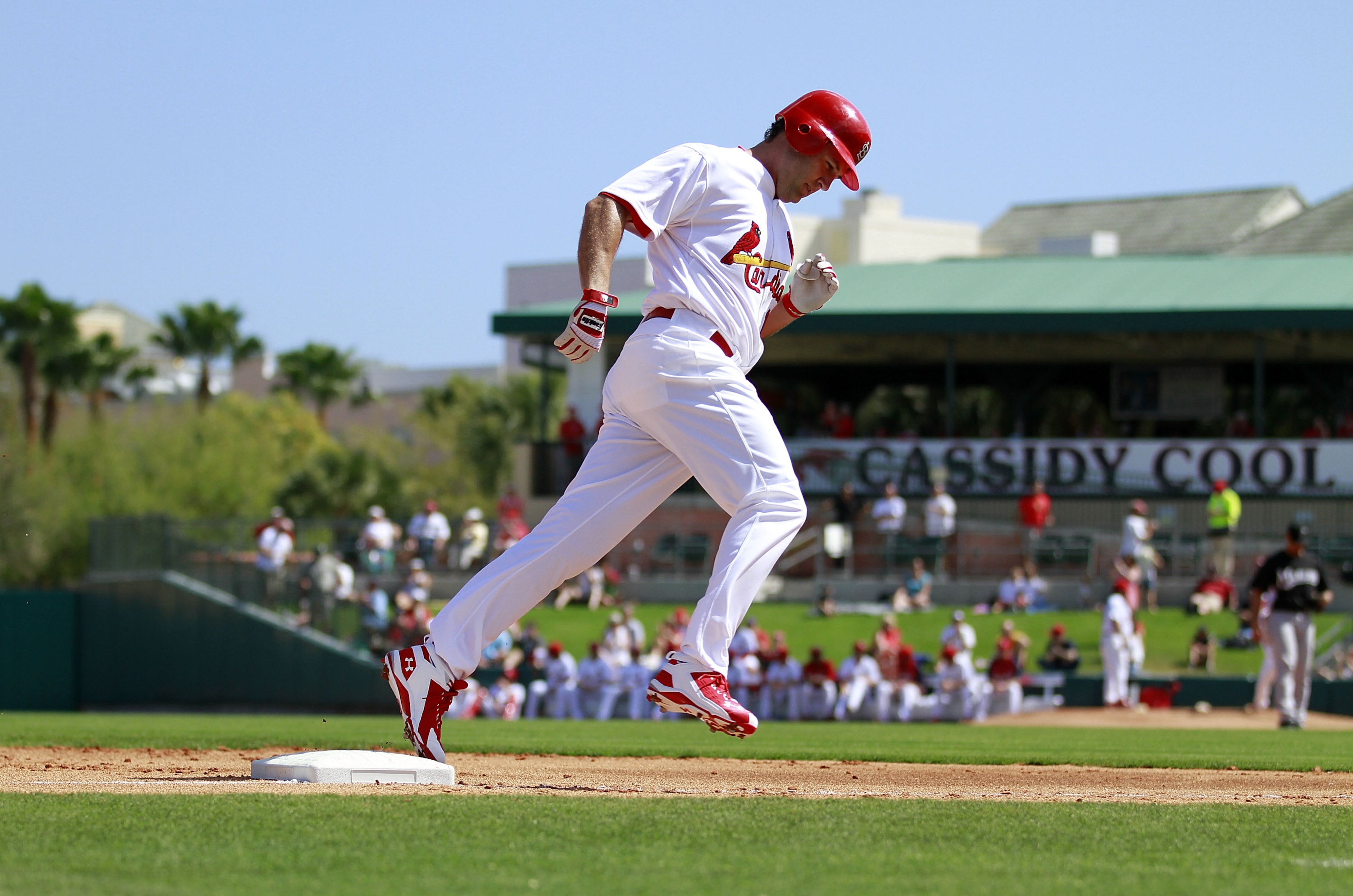 JUPITER, FL - FEBRUARY 28: Lance Beirkman #12 of the St. Louis Cardinals hits a home run against the Florida Marlins at Roger Dean Stadium on February 28, 2011 in Jupiter, Florida. (Photo by Marc Serota/Getty Images) JUPITER, FL - FEBRUARY 28: Lance Beirkman #12 of the St. Louis Cardinals hits a home run against the Florida Marlins at Roger Dean Stadium on February 28, 2011 in Jupiter, Florida. (Photo by Marc Serota/Getty Images)