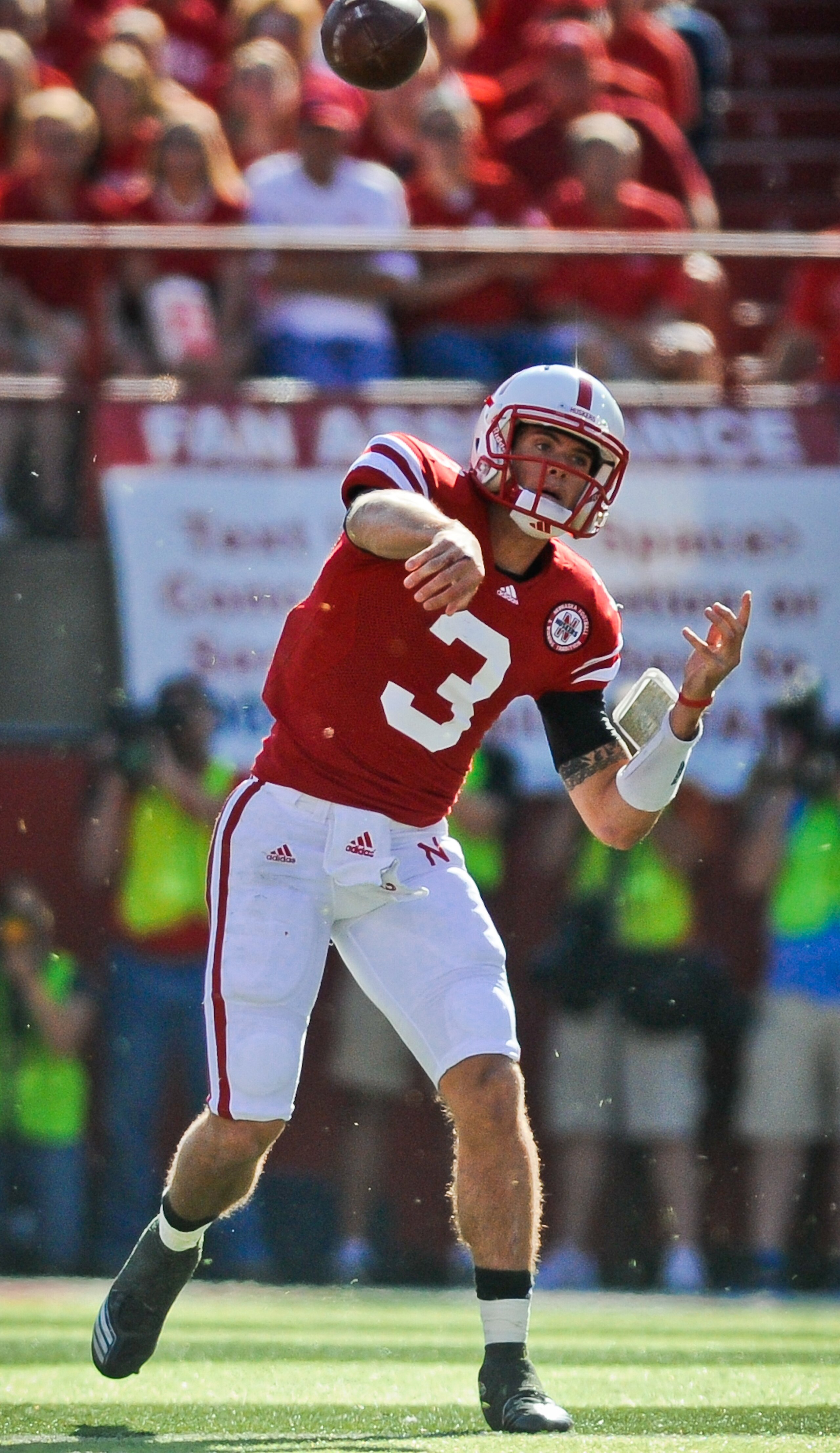 LINCOLN, NE - OCTOBER 16: Quarterback Taylor Martinez #3 of the Nebraska Cornhuskers throws downfield during first half action of their game at Memorial Stadium on October 16, 2010 in Lincoln, Nebraska. Texas Defeated Nebraska 20-13. (Photo by Eric Franci