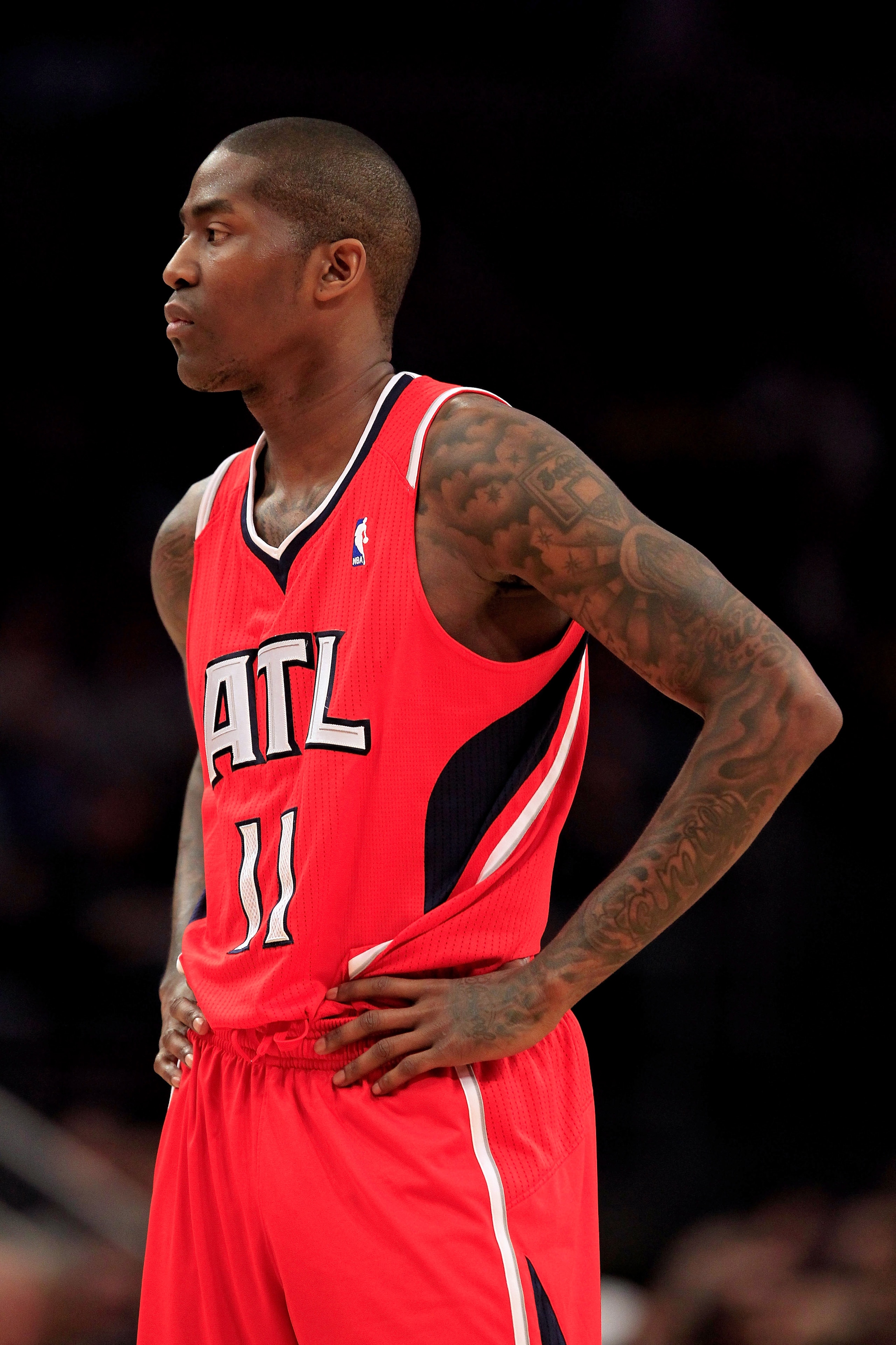 NEW YORK, NY - FEBRUARY 16:  Jamal Crawford #11 of the Atlanta Hawks looks on against the New York Knicks at Madison Square Garden on February 16, 2011 in New York City. NOTE TO USER: User expressly acknowledges and agrees that, by downloading and/or usin