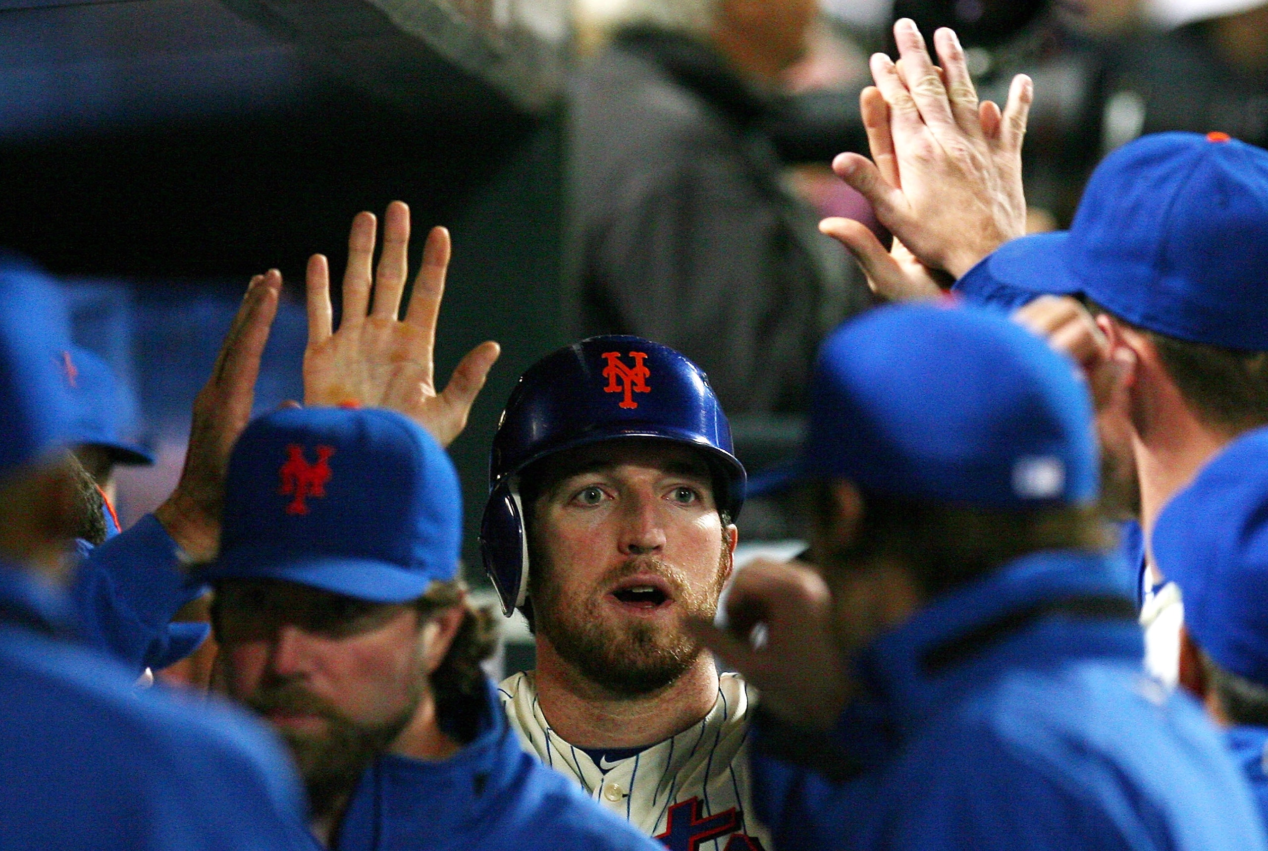 NEW YORK - SEPTEMBER 17:  Ike Davis #29 of the New York Mets celebrates after scoring a run in the second inning against the Atlanta Braves on September 17, 2010 at Citi Field in the Flushing neighborhood of the Queens borough of New York City.  (Photo by