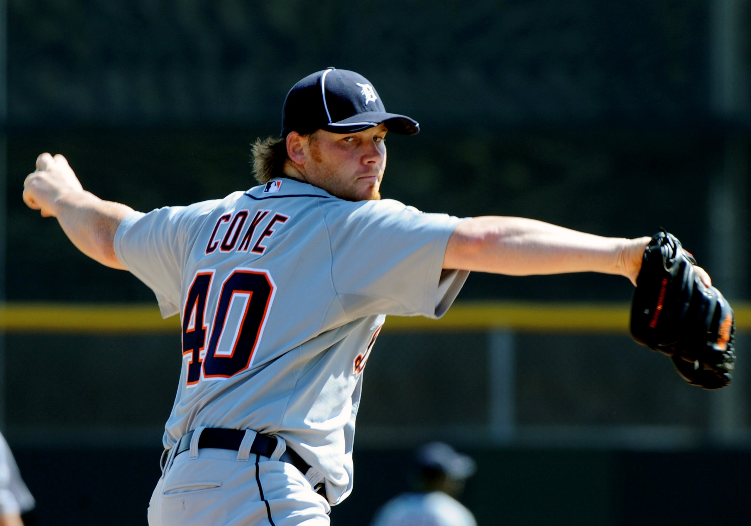 DUNEDIN, FL - FEBRUARY 26:  Pitcher Phil Coke #40 of the Detroit Tigers starts against the Toronto Blue Jays February 26, 2011 at Florida Auto Exchange Stadium in Dunedin, Florida.  (Photo by Al Messerschmidt/Getty Images)