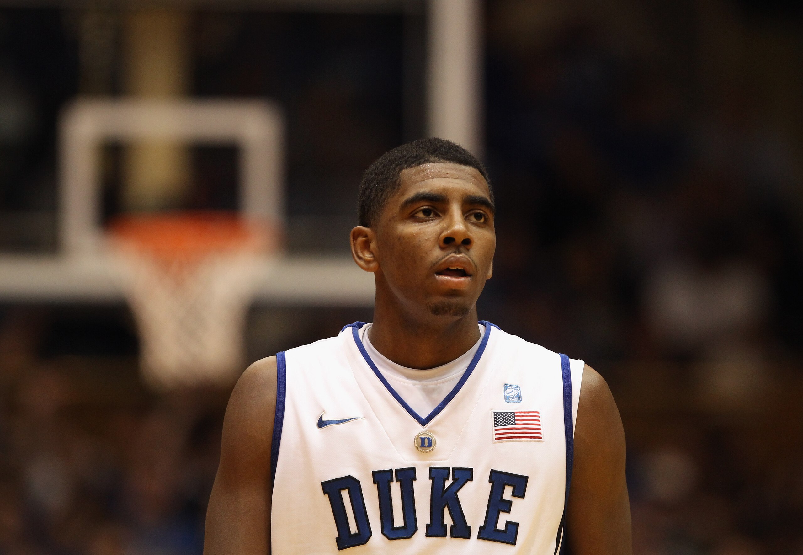 DURHAM, NC - DECEMBER 01:  Kyrie Irving #1 of the Duke Blue Devils watches on during their game against the Michigan State Spartans at Cameron Indoor Stadium on December 1, 2010 in Durham, North Carolina.  (Photo by Streeter Lecka/Getty Images)